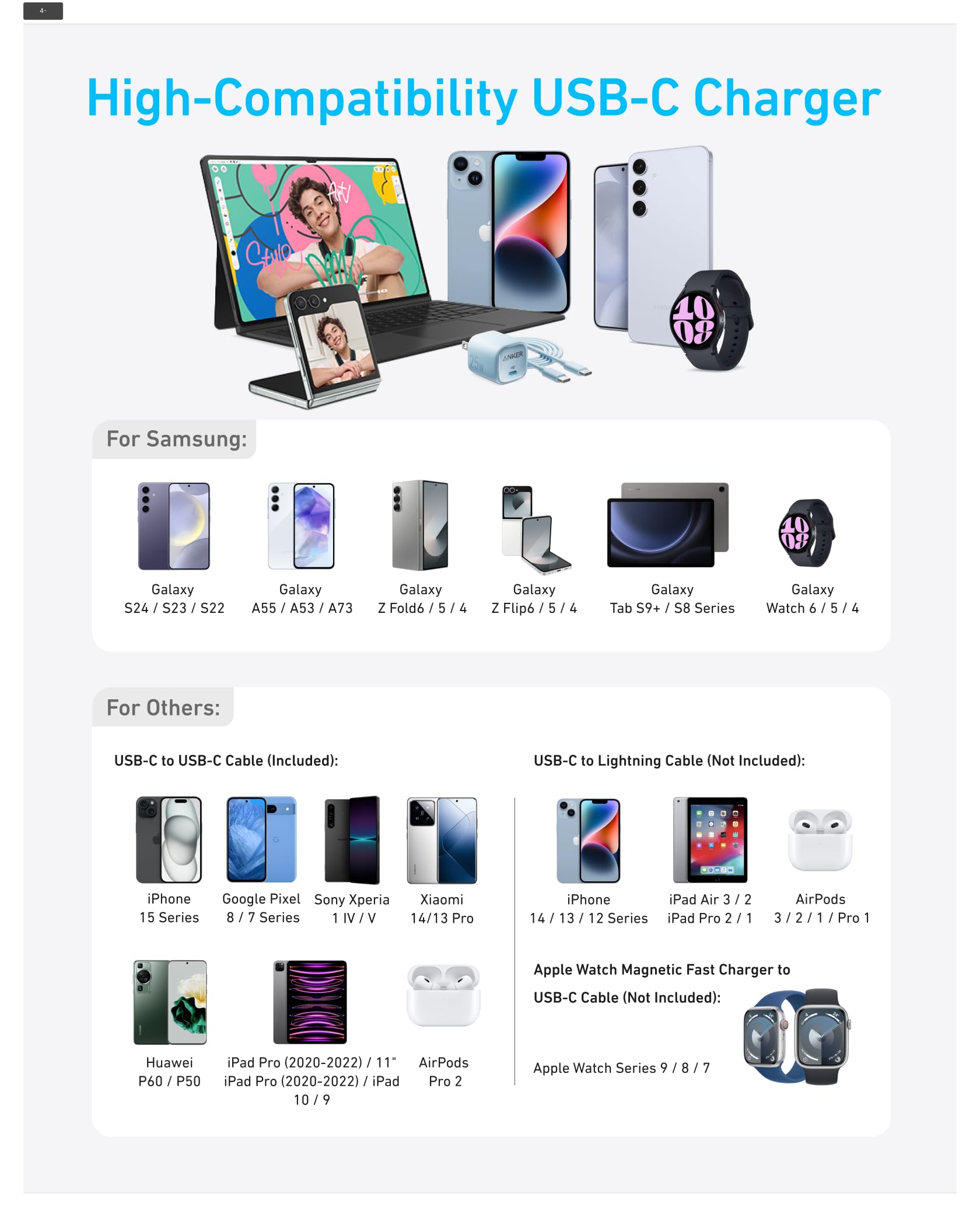 Anker 25W Usb C Charger Block, Compact And Foldable, Supports Pps Fast Charging For Galaxy S24/Z Fold/Z Flip/Tab, Iphone, Ipad (