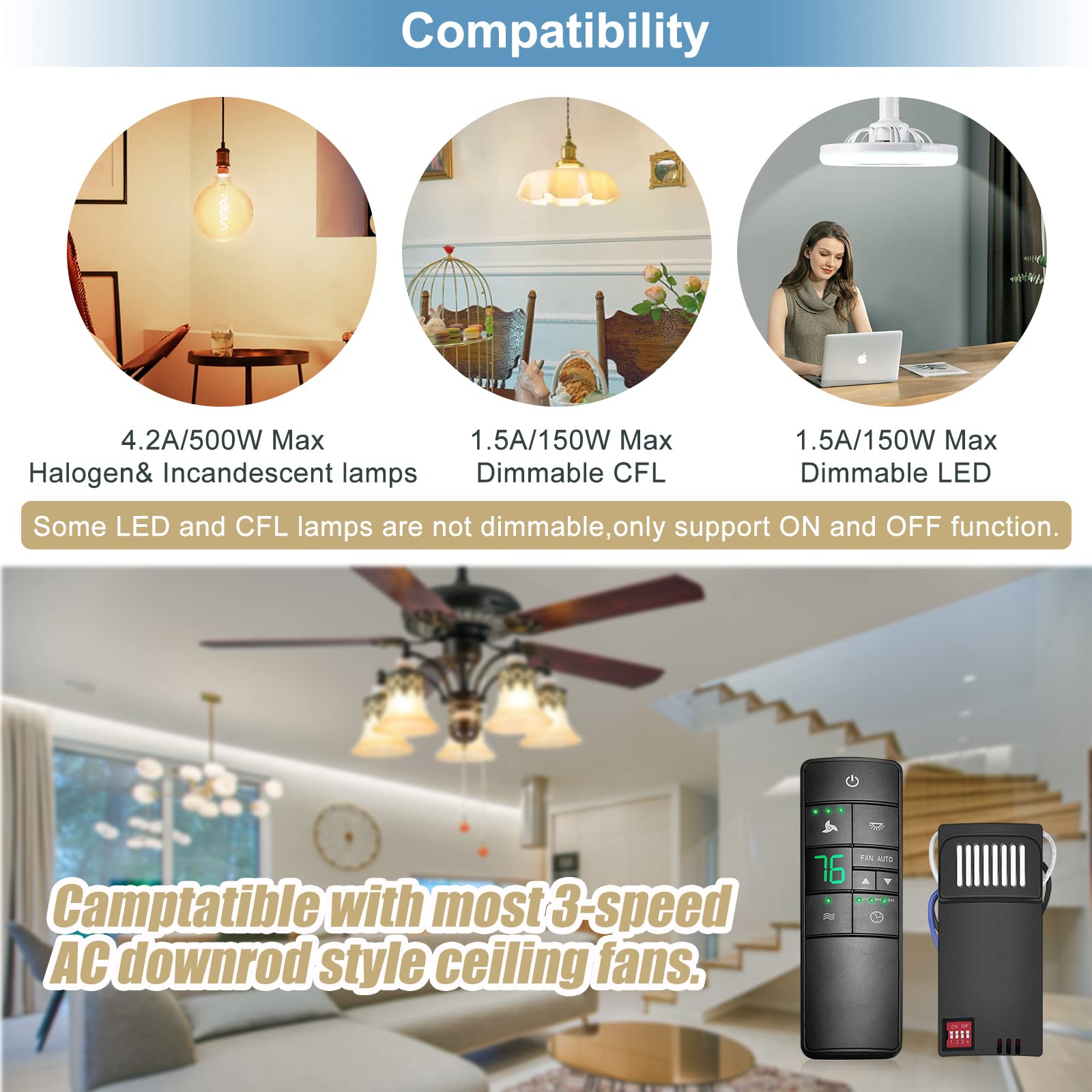 3 Speed Universal Ceiling Fan Thermostatic Remote Control For Hampton Bay Harbor Breeze Hunter Honeywell Home Decorators Collect