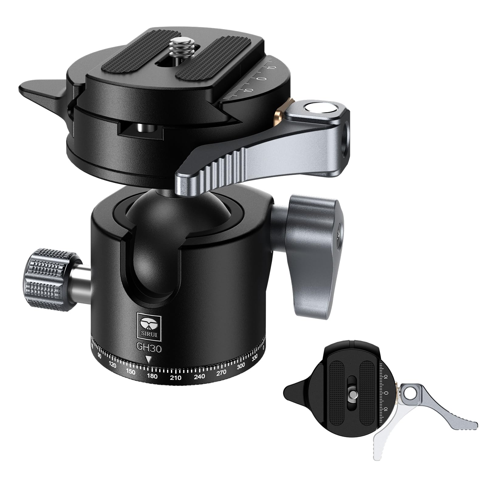Sirui Quick Release System Low Profile Tripod Head, 360� Panoramic Metal Camera Ball Head Mount With 1/4' And 3/8' Threaded Hole For Monopod, Dslr, Phone, Max Load 22Lbs/10Kg, Gh30