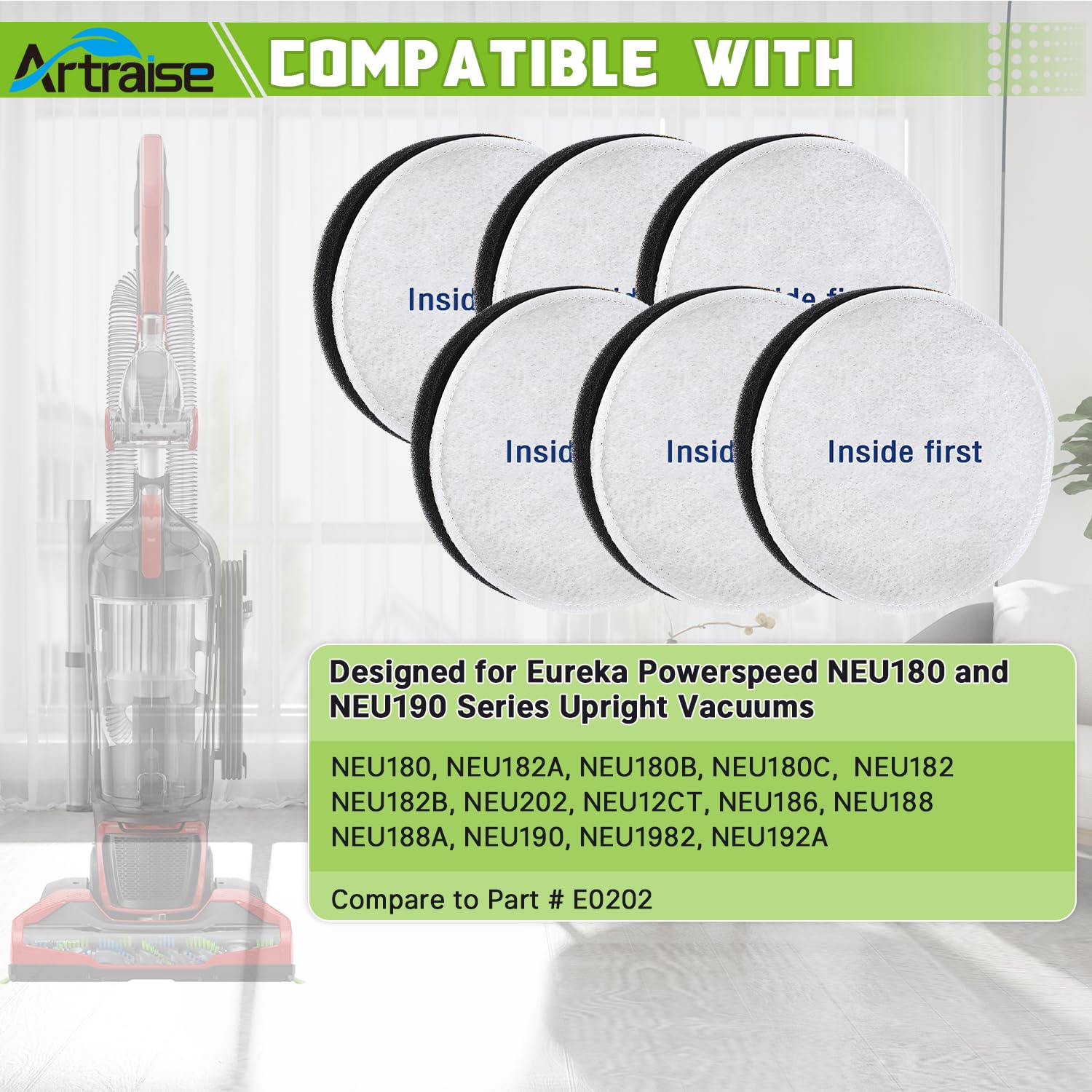 Artriase Vacuum Filter Replacement For Eureka Powerspeed Neu180 Neu180C Neu182A Neu182B Neu12Ct Neu186 Neu188 Neu188A Neu190 Neu