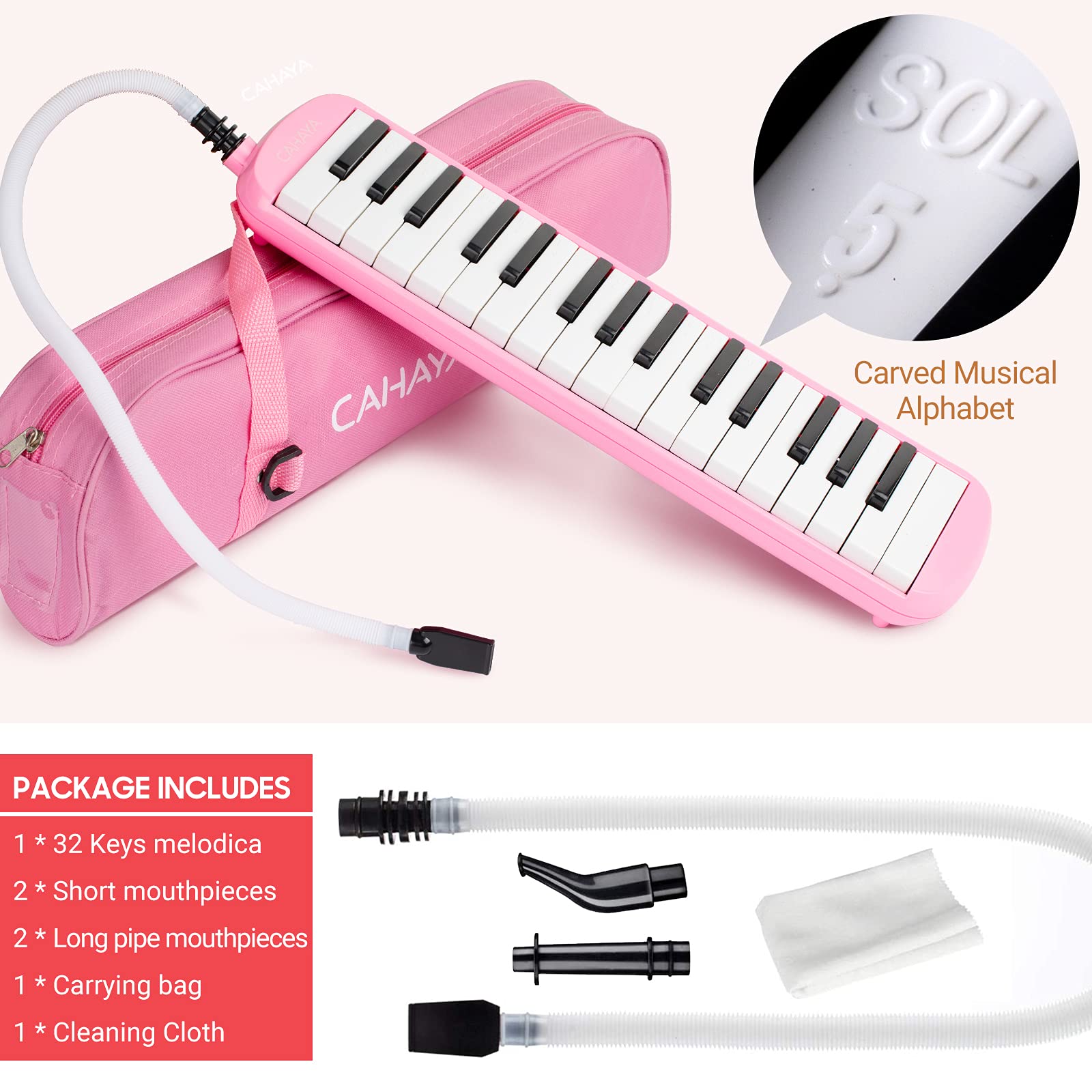 Cahaya Melodica 32 Keys Double Tubes Mouthpiece Air Piano Keyboard Musical Instrument With Carrying Bag 32 Keys, Pink, Cy0050 3