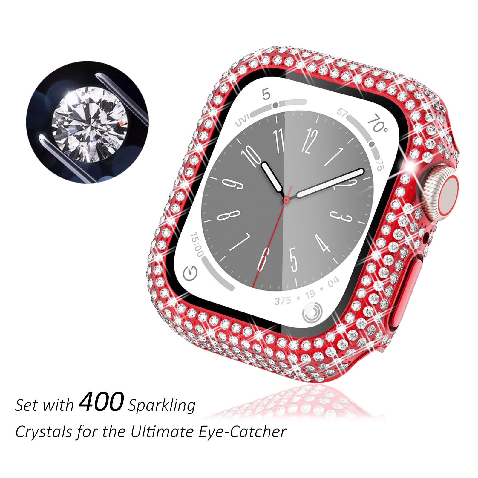 Surace 41Mm Case Compatible With Apple Watch Series 9 Series 8 Series 7, 400 Diamonds With Screen Protector Bling Case Tempered