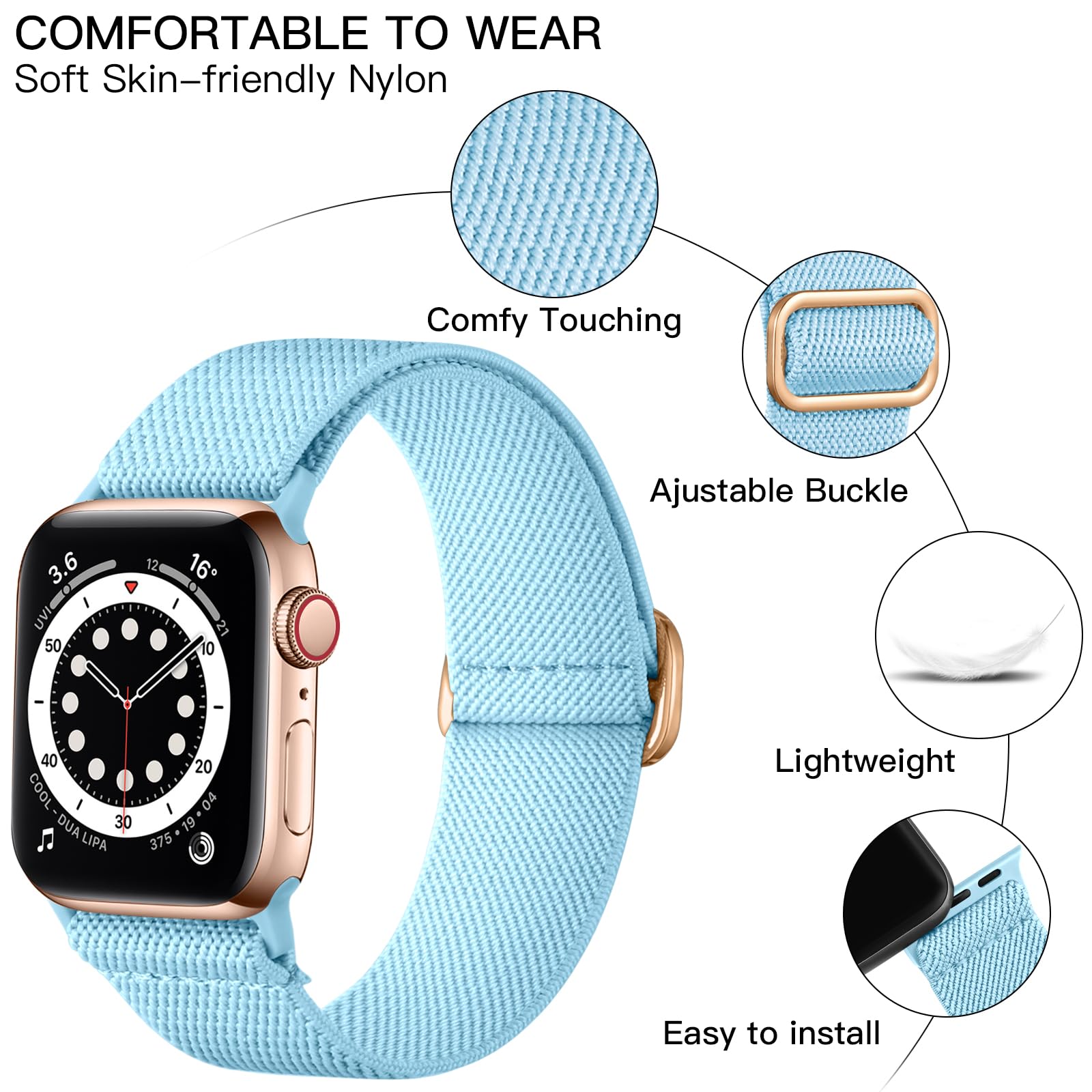 Lerobo Compatible With Apple Watch Band 40Mm 41Mm 38Mm 42Mm For Women Men Ultra 2 49Mm 45Mm 44Mm Se Sport Band Stretchy Nylon So