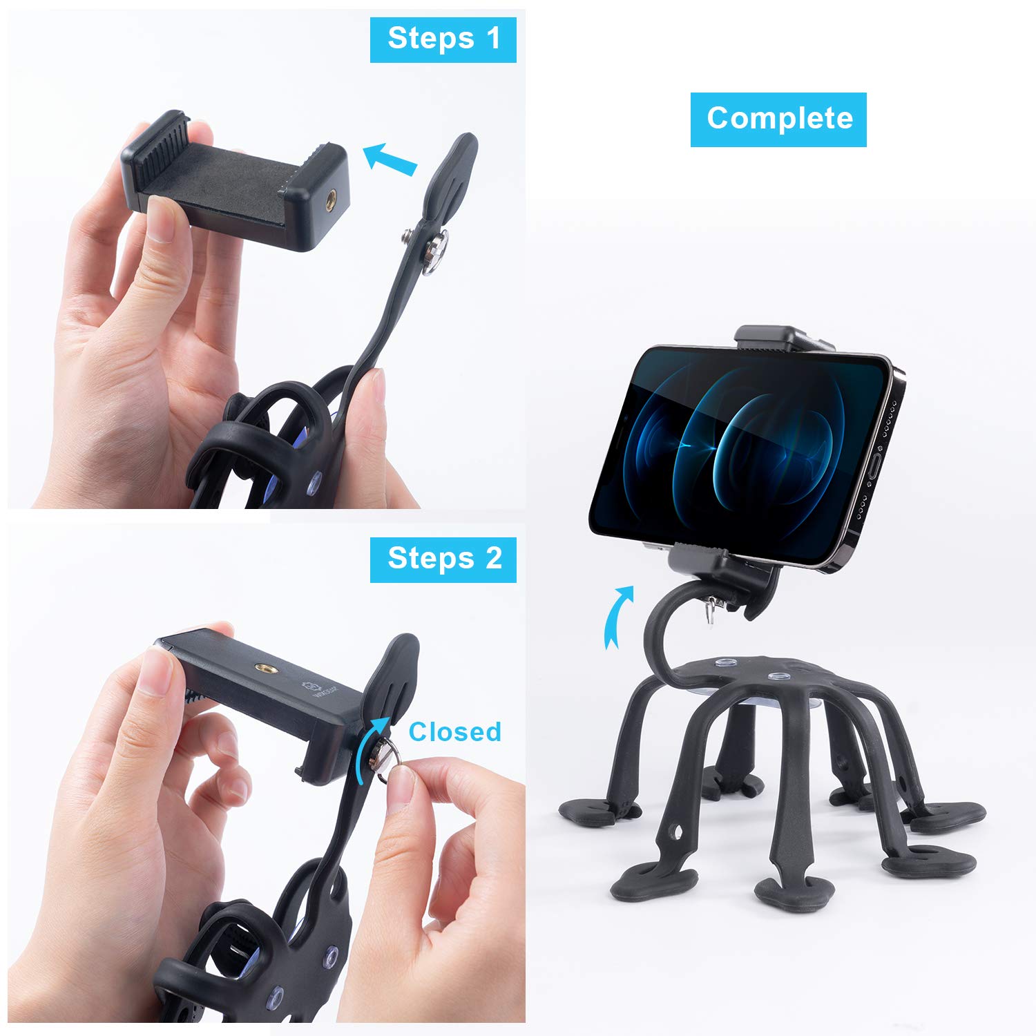 Wixgear Cell Phone Octopus Tripod, Universal Smartphone Holder Octopus Tripod 8 Legs For All Smartphones