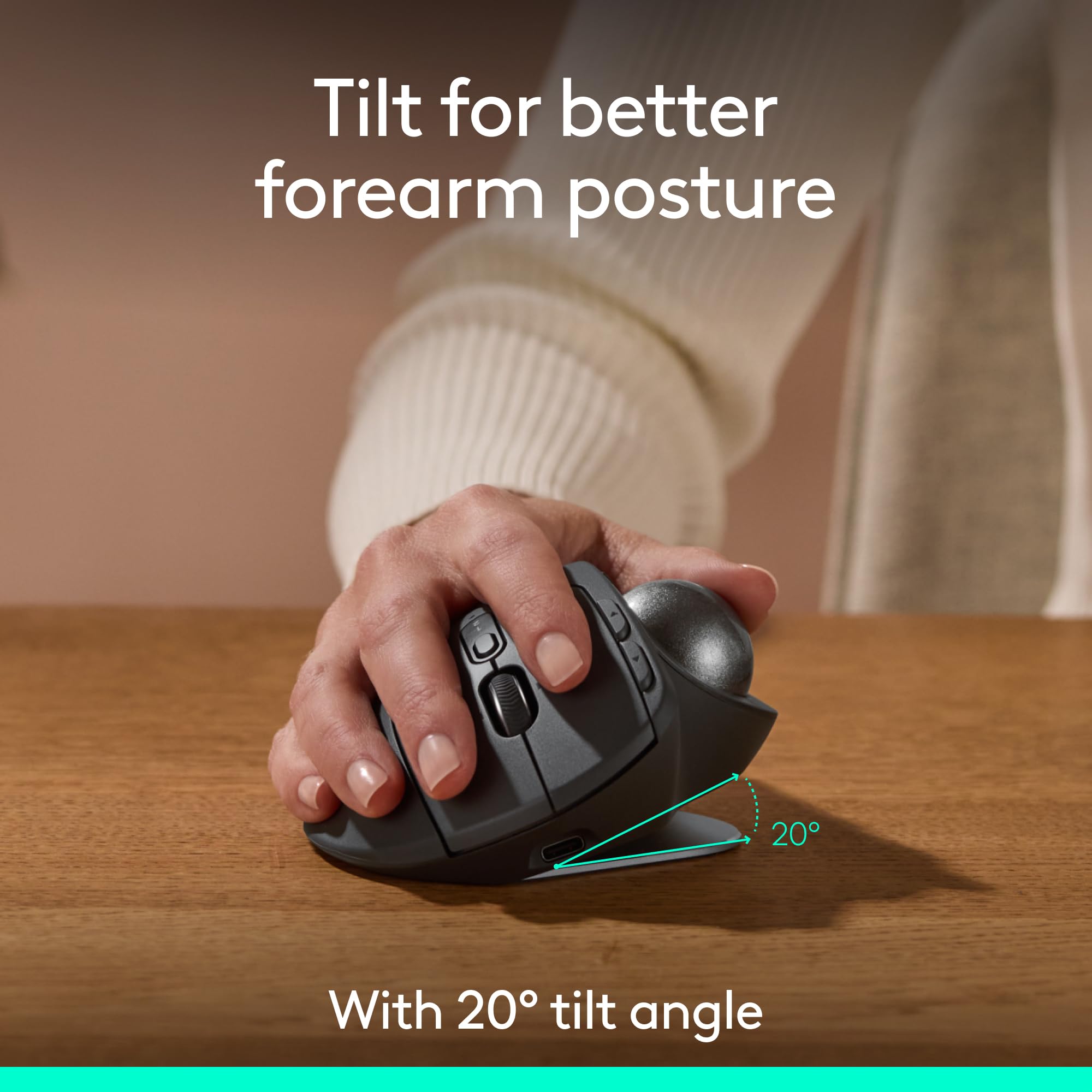 Logitech Mx Ergo S Advanced Wireless Trackball Mouse, Usb-C Rechargeable Wireless Ergonomic Mouse With Bluetooth And Encrypted D