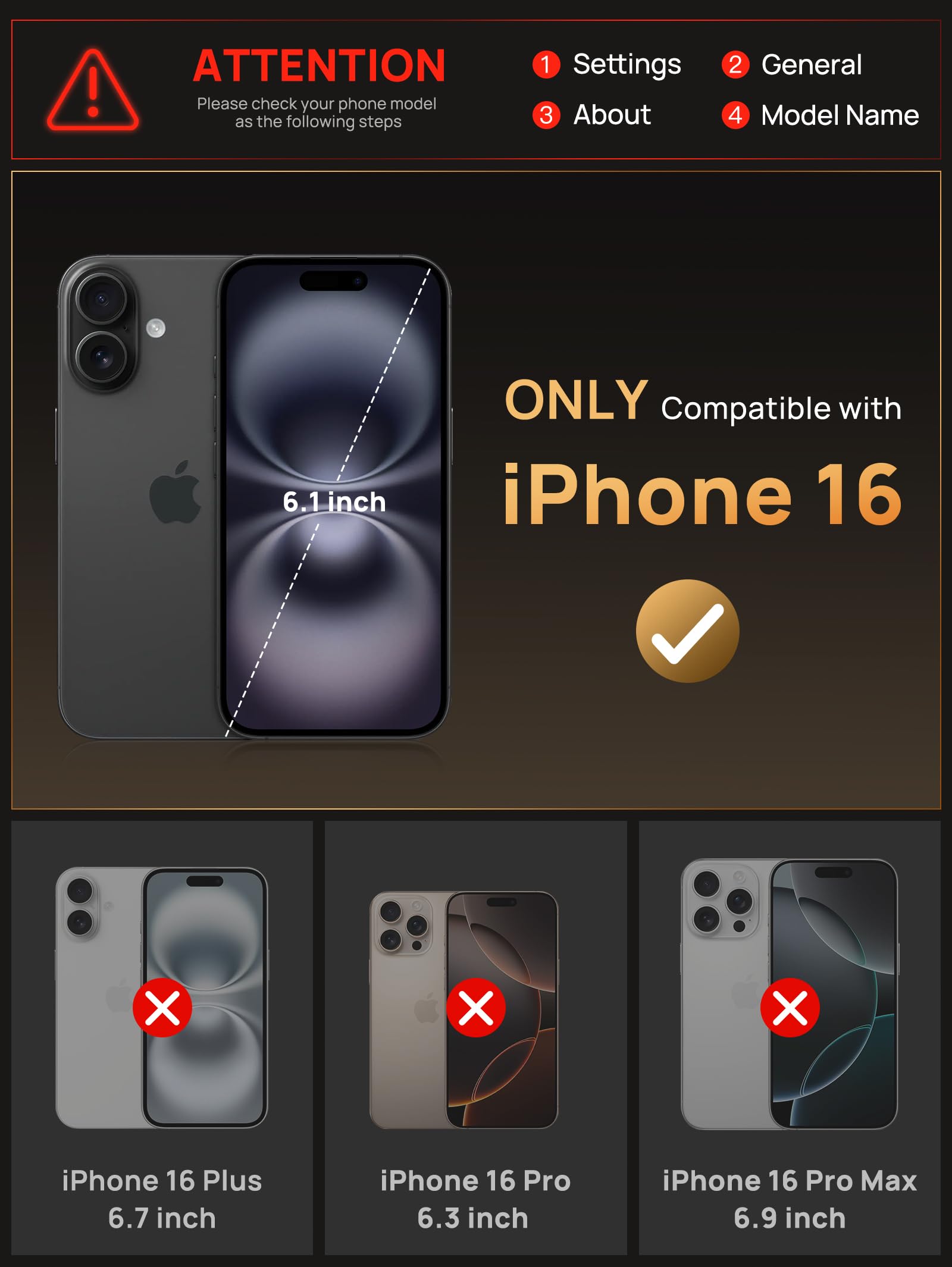 Vihibii For Iphone 16 Case With Card Holder (4 Cards) [Rfid Blocking] & Slide Camera Cover, Military Grade Drop Protection, Rugg