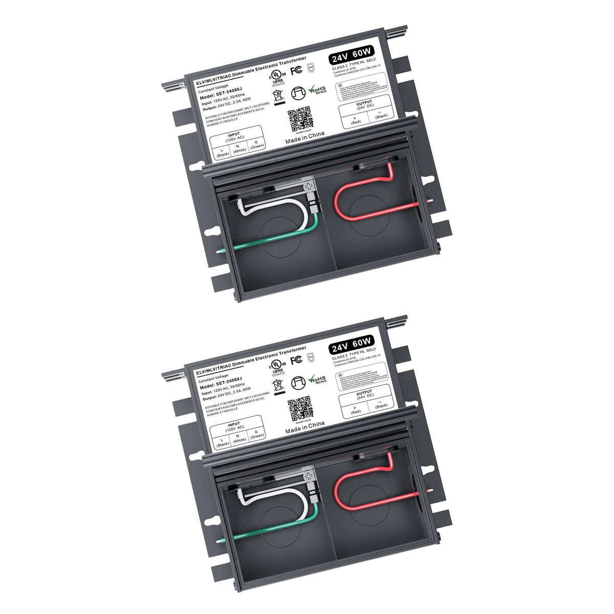 2 Pcs 60W 24V Dimmable Led Driver, Triac/Elv/Mlv Ac To Dc Power Supply For Led Light, Halogen Bulb, Led Transformer Compatible W