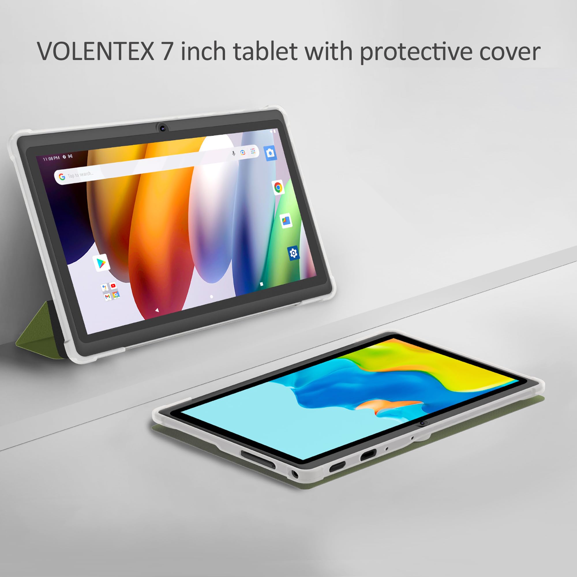 Volentex 7 Inch Tablet With Case, Quad Core Android 11, 32Gb Rom, Wifi 6, Bluetooth, Dual Camera, Usb C Tablet Pc, 7'' Touch Scr