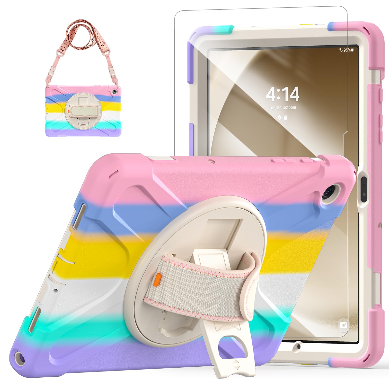 Tsqqst Samsung Galaxy Tab A9+ Plus Case 11'' 2023 For Kids Girls With Screen Protector Stand&Hand Shoulder Strap | Rugged Protec