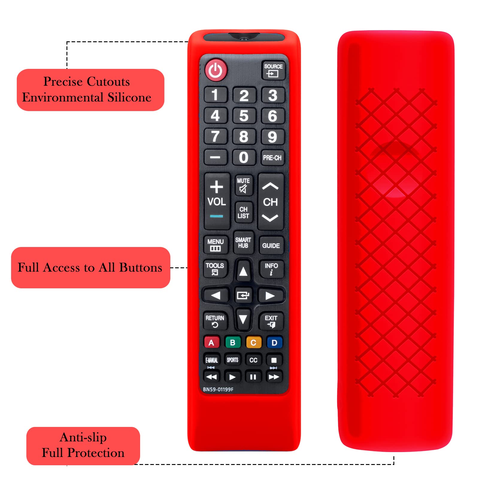 Remote Case For Samsung Tv Controller, Silicone Remote Cover For Bn59 01199F Samsung Remote Control, Smart Tv Remote Skin Sleeve Red