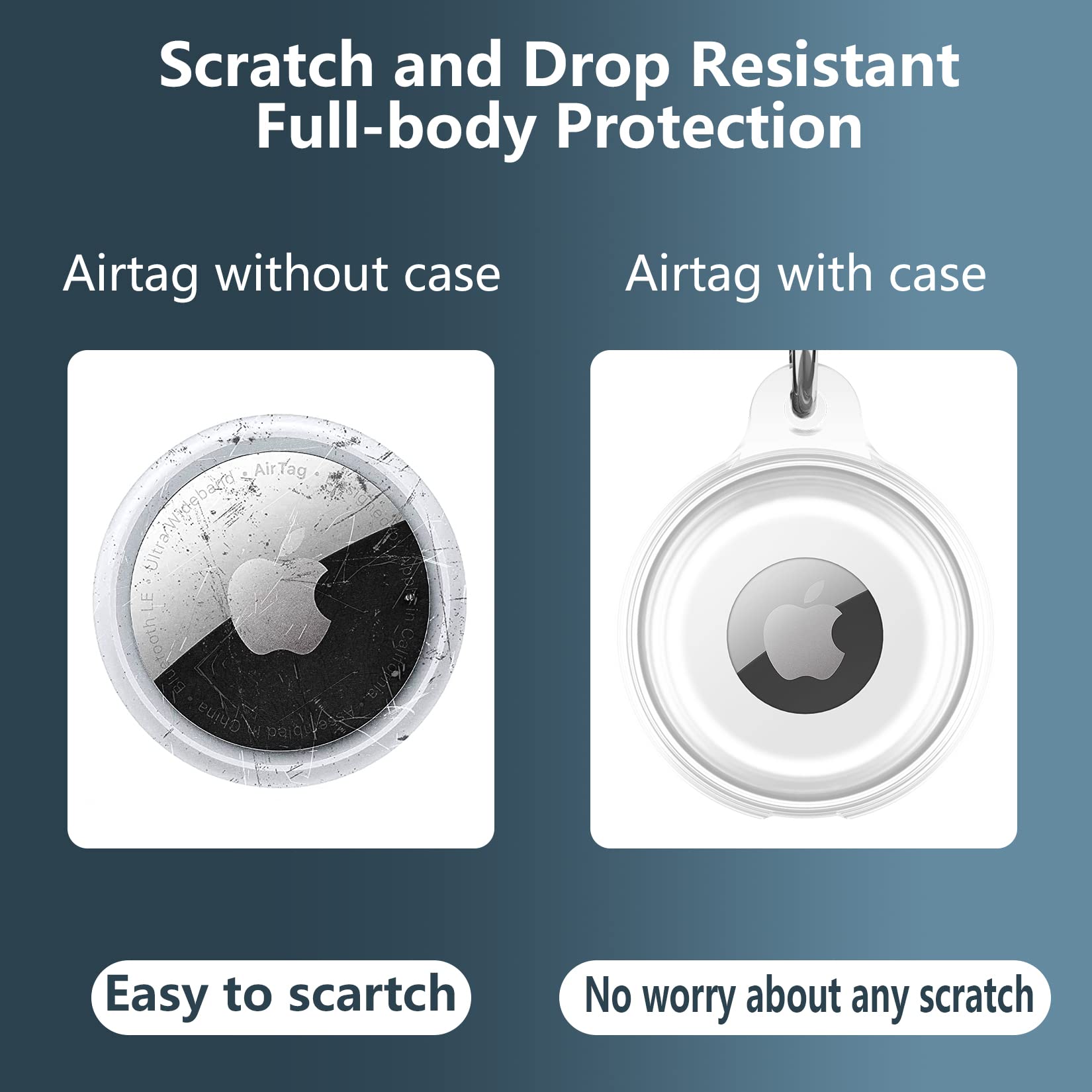 MOZOTER IPX8 Waterproof AirTag Keychain Holder Case Silicone Clear Shockproof Anti-Scratch
