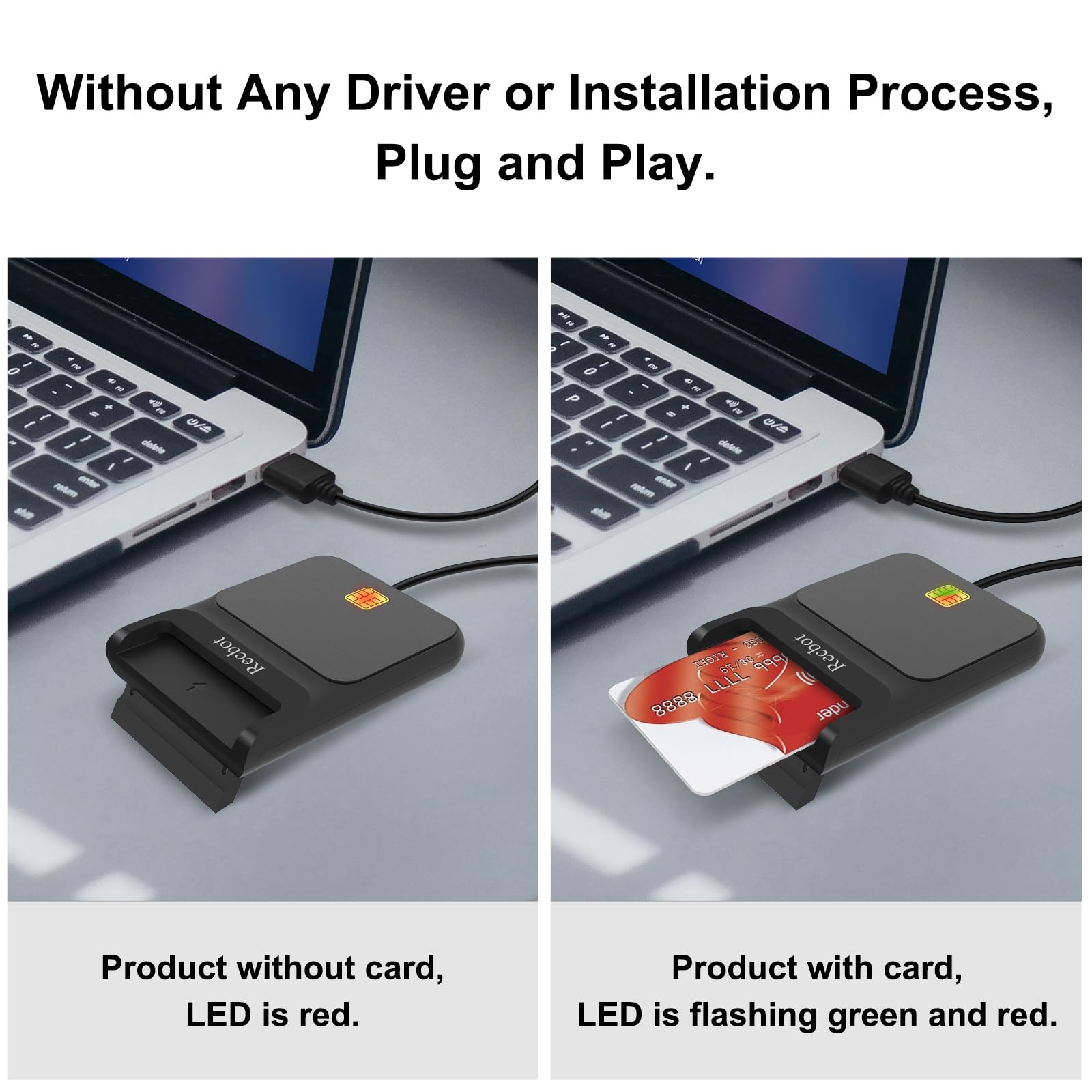 Recbot CAC Reader - Military USB Common Access Card Reader, USB-A, Black, Compatible with Windows, Mac OS, and Linux