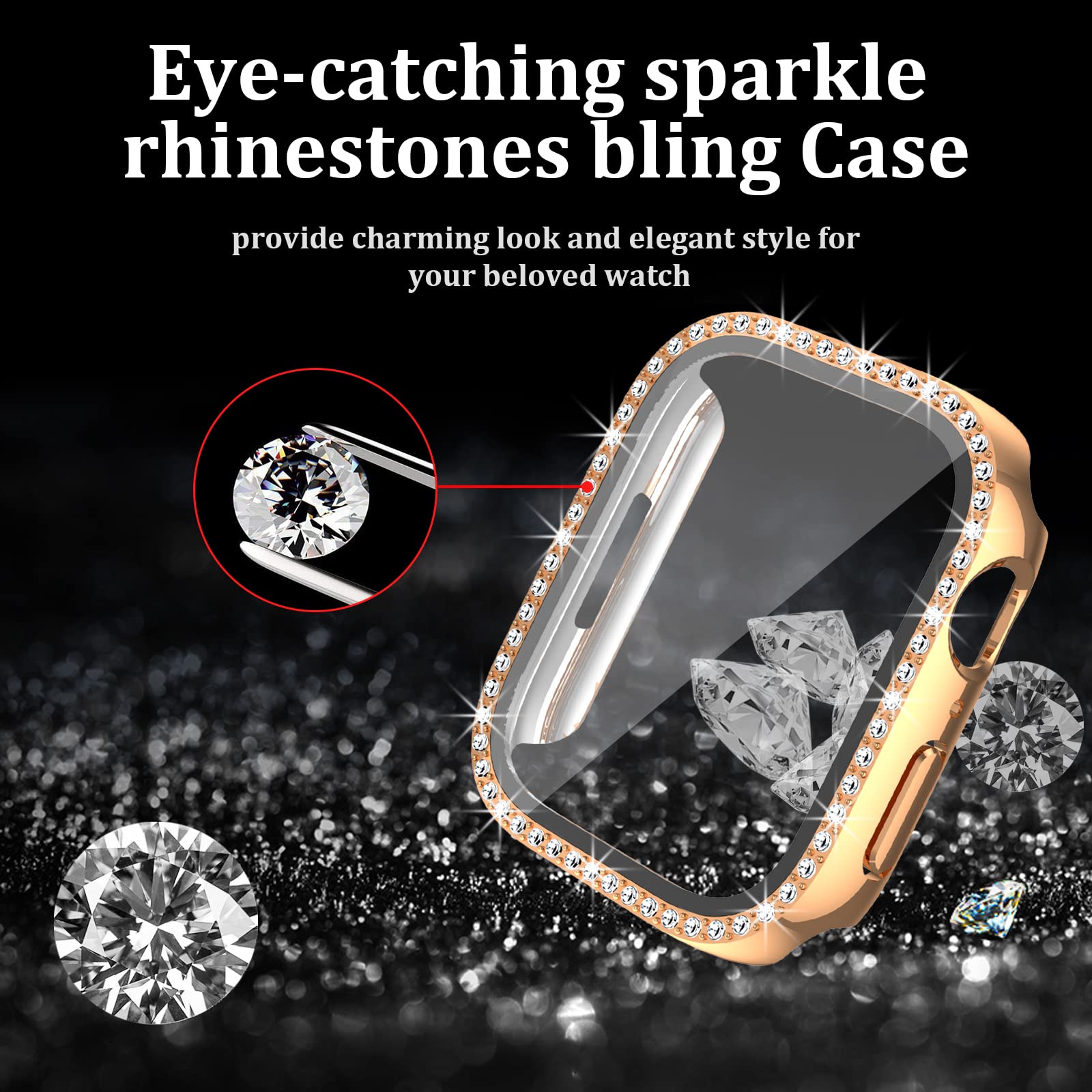 Haojavo 5 Pack Bling Case For Apple Watch Series 9 8 7 45Mm With Tempered Glass Screen Protector, Crystal Diamond Rhinestone Spa