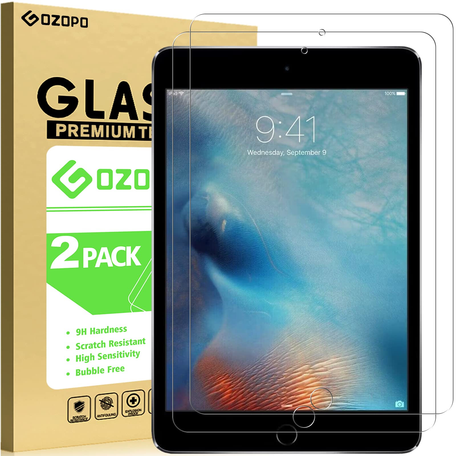 Gozopo Screen Protector For Ipad Mini 5 (2019) And Ipad Mini 4, [Premium 2.5D Edge] Ipad Mini 5Th/4Th Generation Tempered Glass