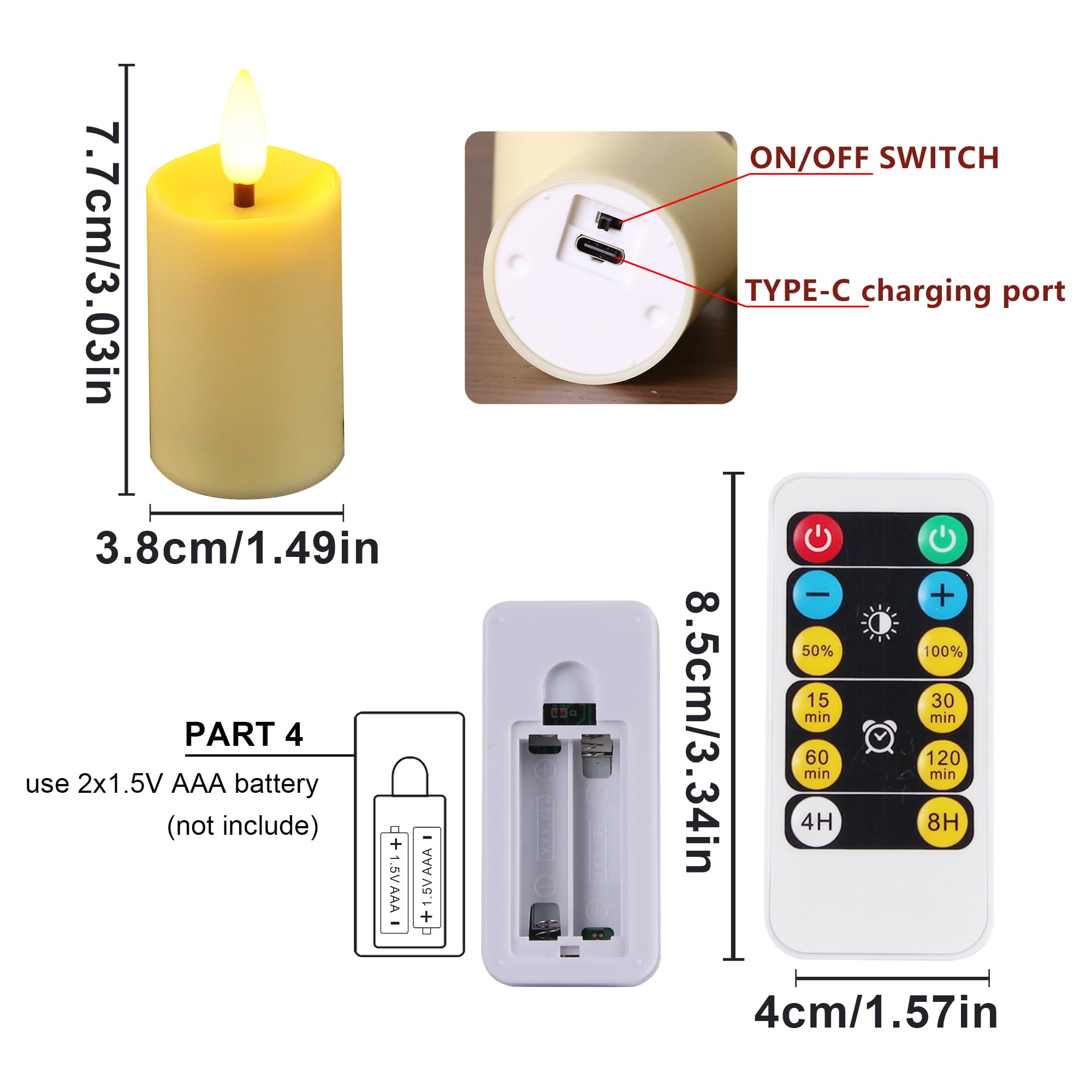 Wralwayslx 6 Pack Rechargeable Type C Fast Charging Flameless Tea Light With Remote Control, Led Flickering Candles Votive Candl
