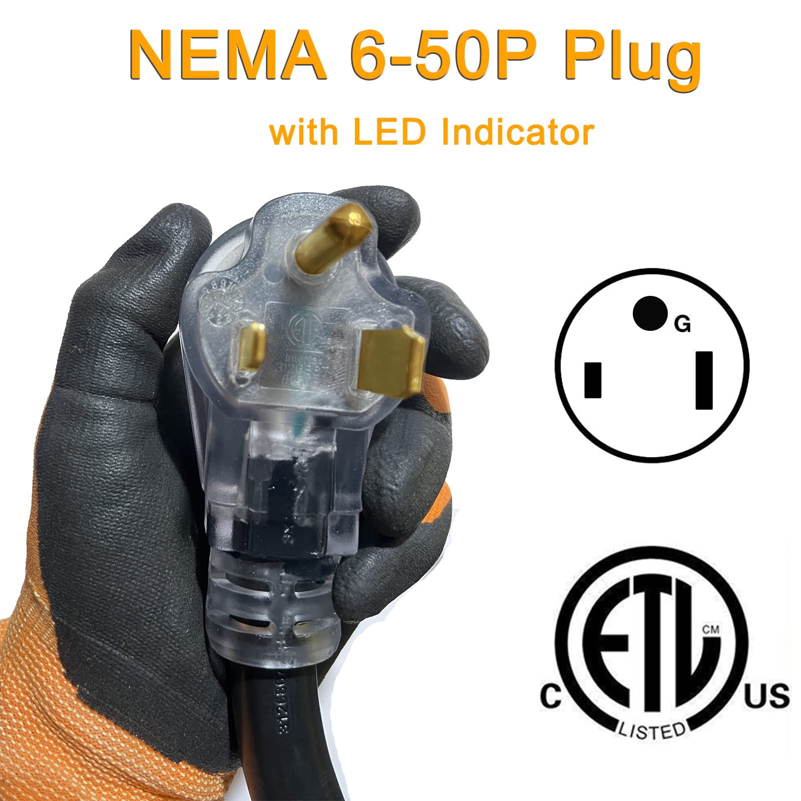 Suplevel 250 Volt Welder Extension Cord 15 Feet, Nema 6 50 Stw 8Awg/3C Heavy Duty Industrial Welder Cord With Lighted End, For H