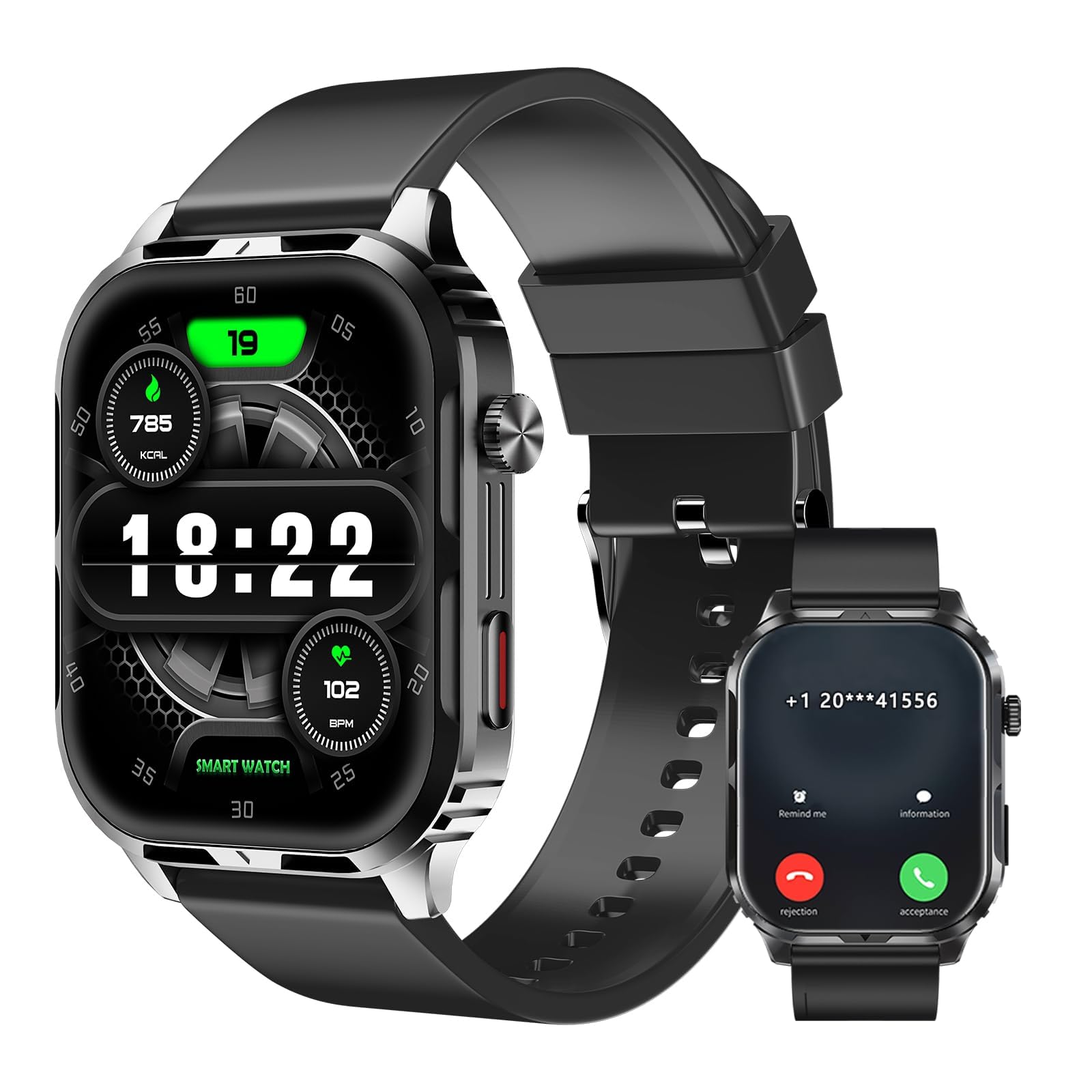 Ledxbnss Smart Watch For Men Women With 2.1 '' Hd Screen Military Watches, Call & Text For Android Ios, Heart Rate & Activity Tr