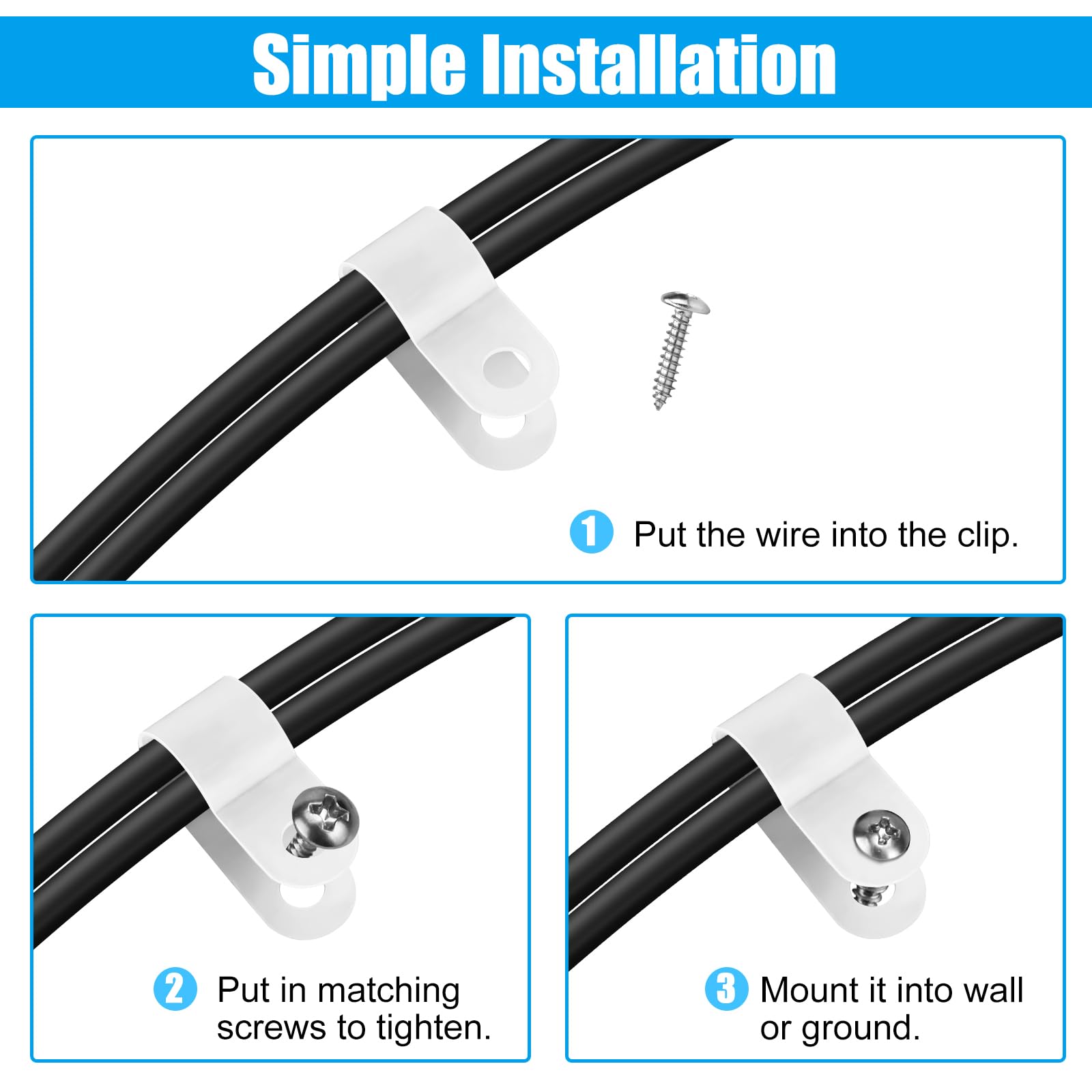 Rgbzone 120Pcs 3/8 Inch White R Type Cable Clips With Screws, Nylon Pl ...