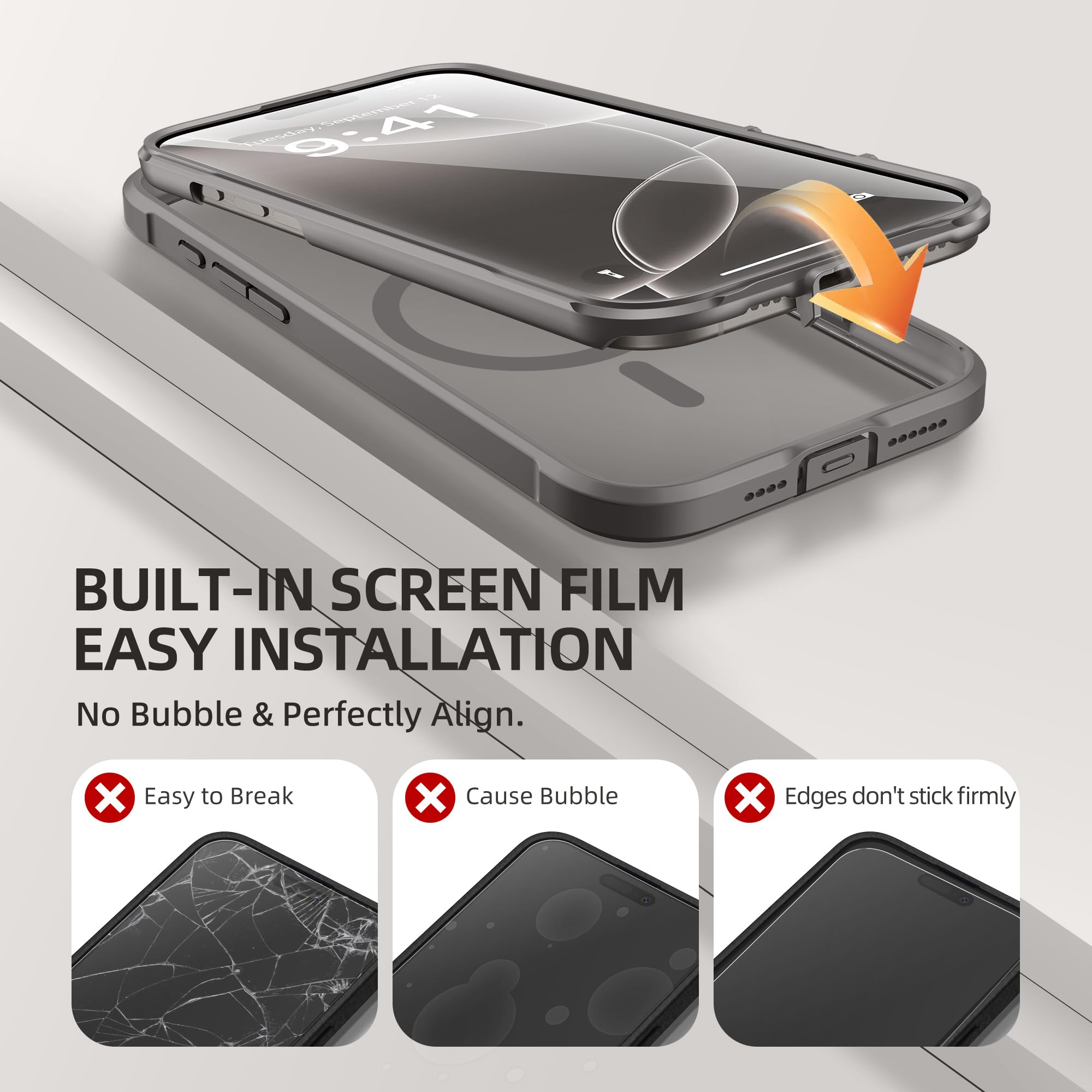 Berfy Magnetic For Iphone 16 Pro Max Case, Compatible With Magsafe, [Built In 9H Tempered Glass Screen Protector & Upgraded Came