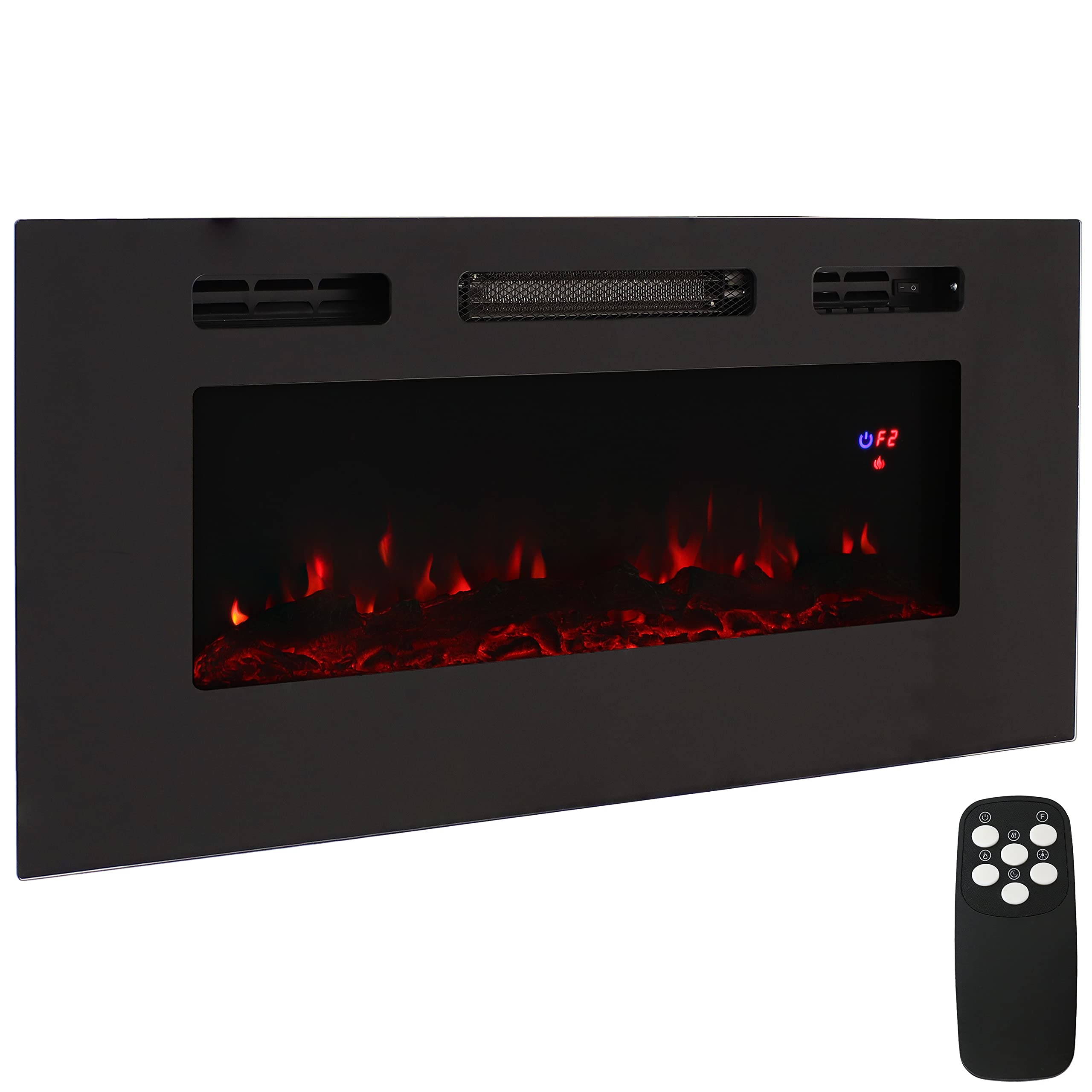 Sunnydaze Sophisticated Hearth 40 Inch Indoor Electric Fireplace   Wall Mounted/Recessed   3 Flame Colors   Black