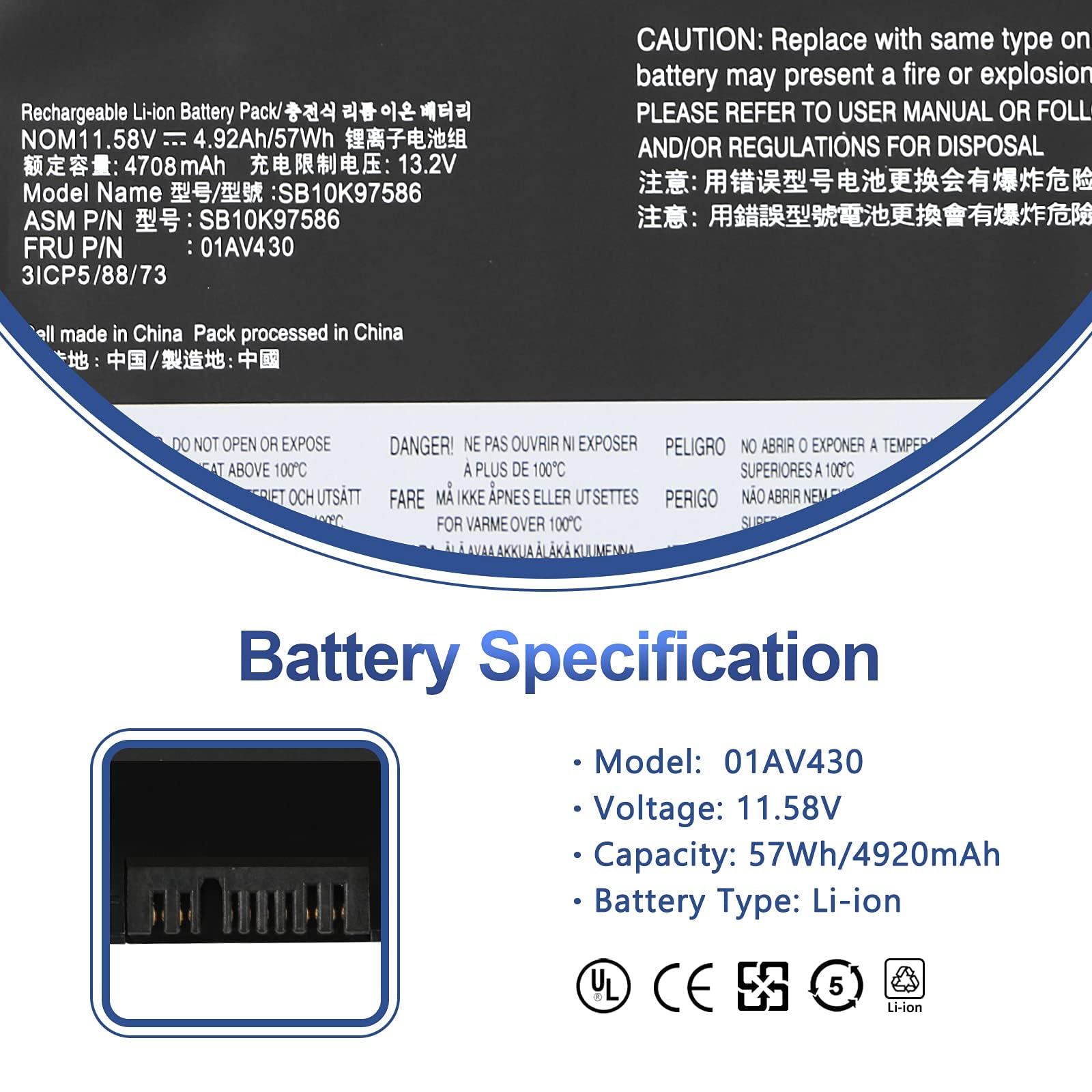 Antiee 01Av430 Sb10K97587 01Av431 Sb10K97588 01Av494 Sb10K97586 01Av429 Sb10K97586 Battery For Lenovo Thinkpad X1 Carbon 5Th Gen