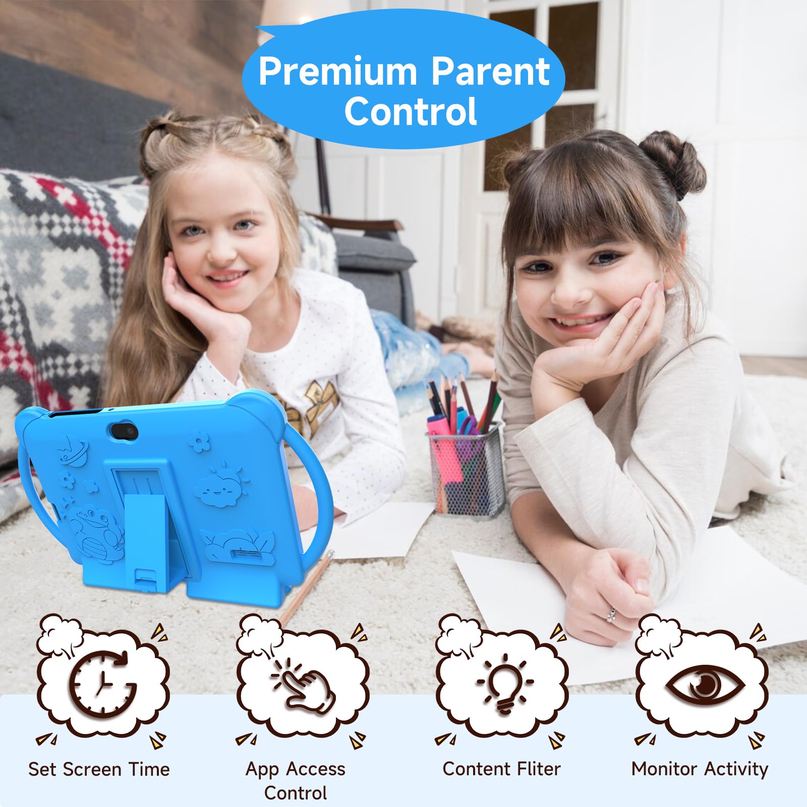 Peicheng Kids Tablet 7 Inch Android 12.0 For Toddler, 4Gb Ram 32Gb Rom Bluetooth Ips Screen Parental Control Dual Camera Shockpr