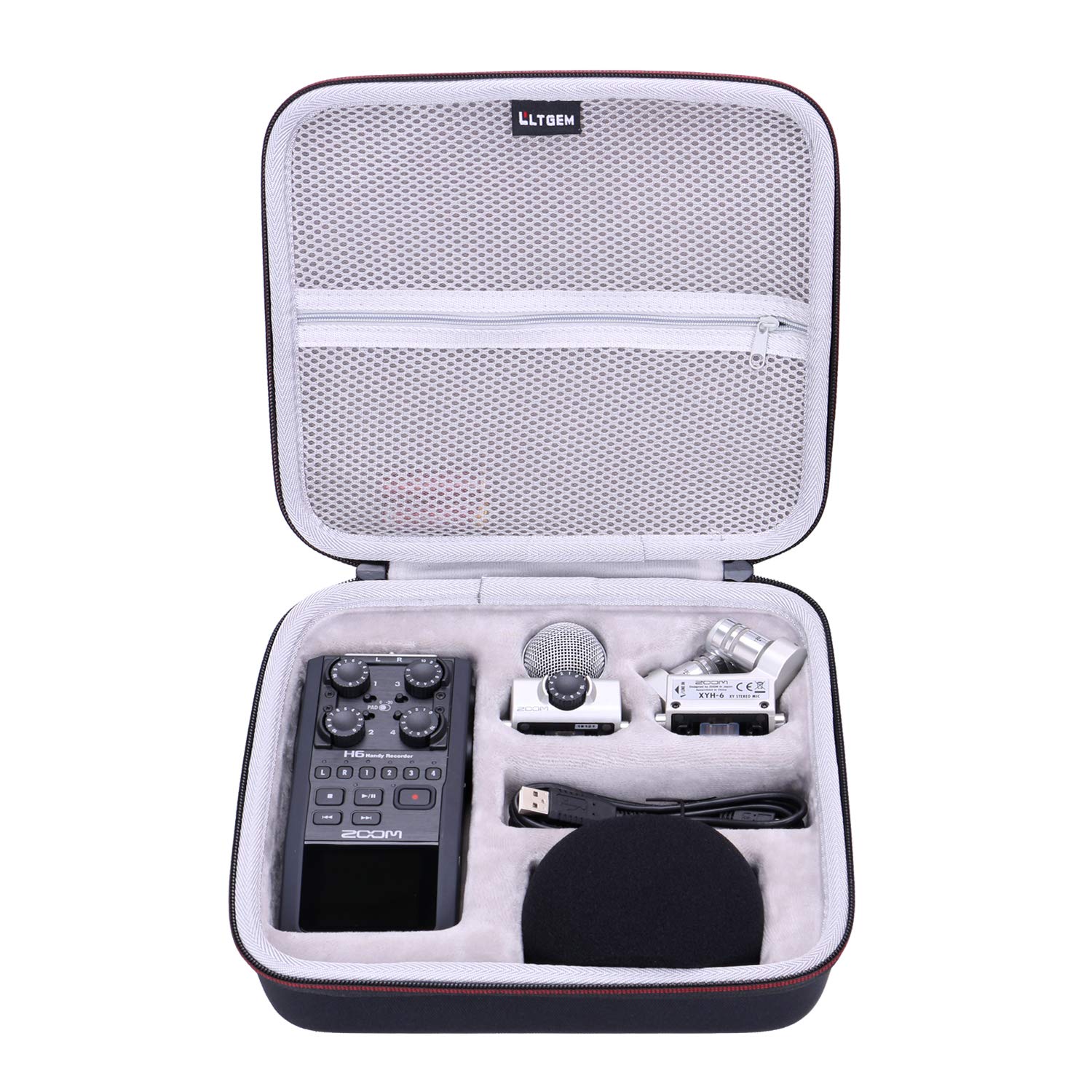LTGEM EVA Hard Case for Zoom H6 ALL/Zoom H6 Six-Track/Zoom H6essential / Zoom H4essential Portable Recorder. Fits Charger, Cable