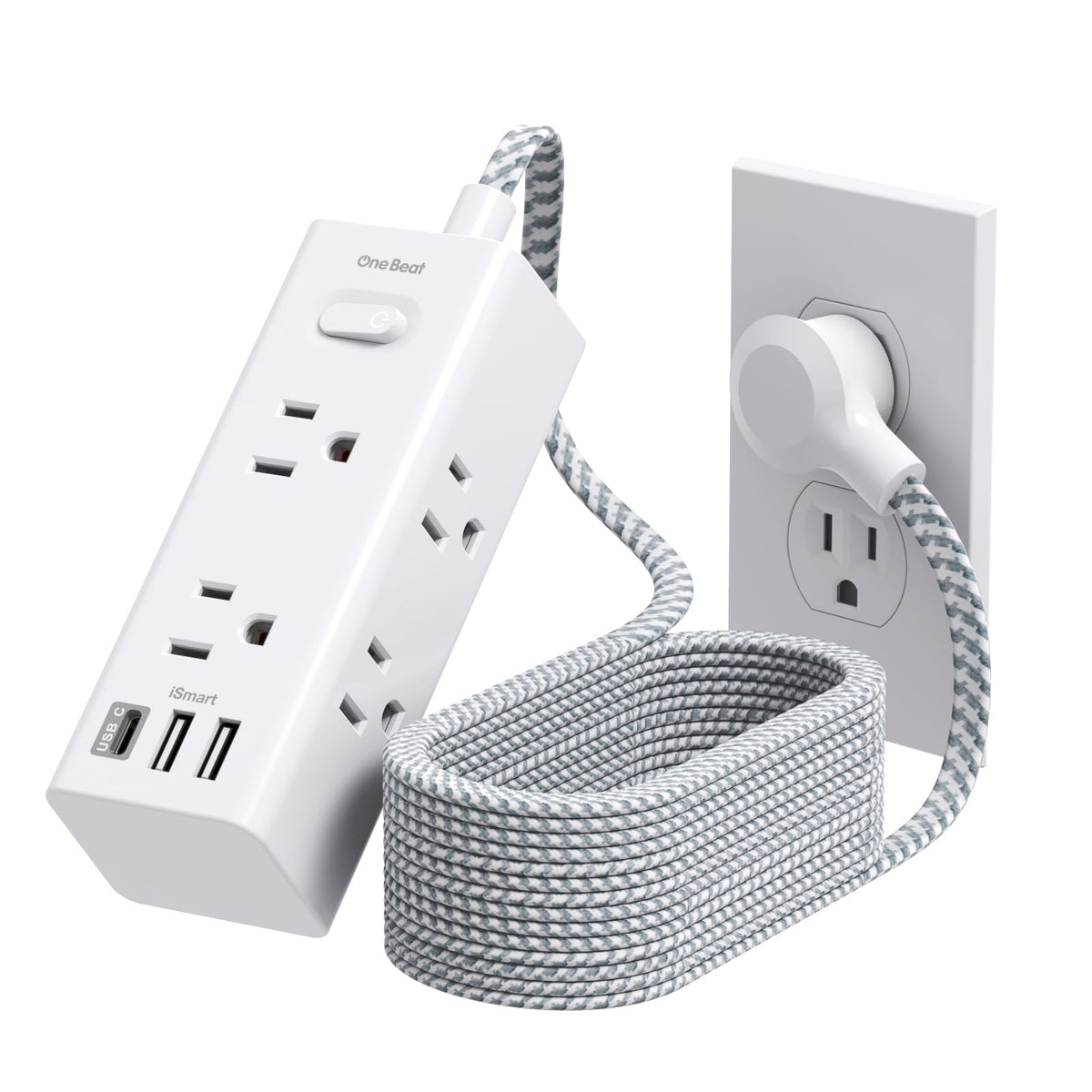 15 Ft Power Strip Surge Protector, Extension Cord With 6 Widely Outlets 3 Usb Ports (1 Usb C), 3 Side Outlet Extender Strip, Fla
