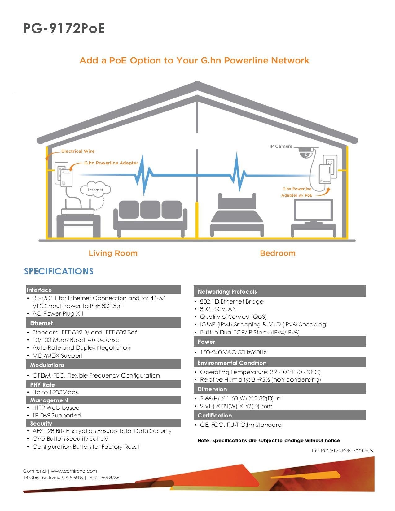 Comtrend Powerline Ethernet +Poe Adapter (Pg 9172Poe)