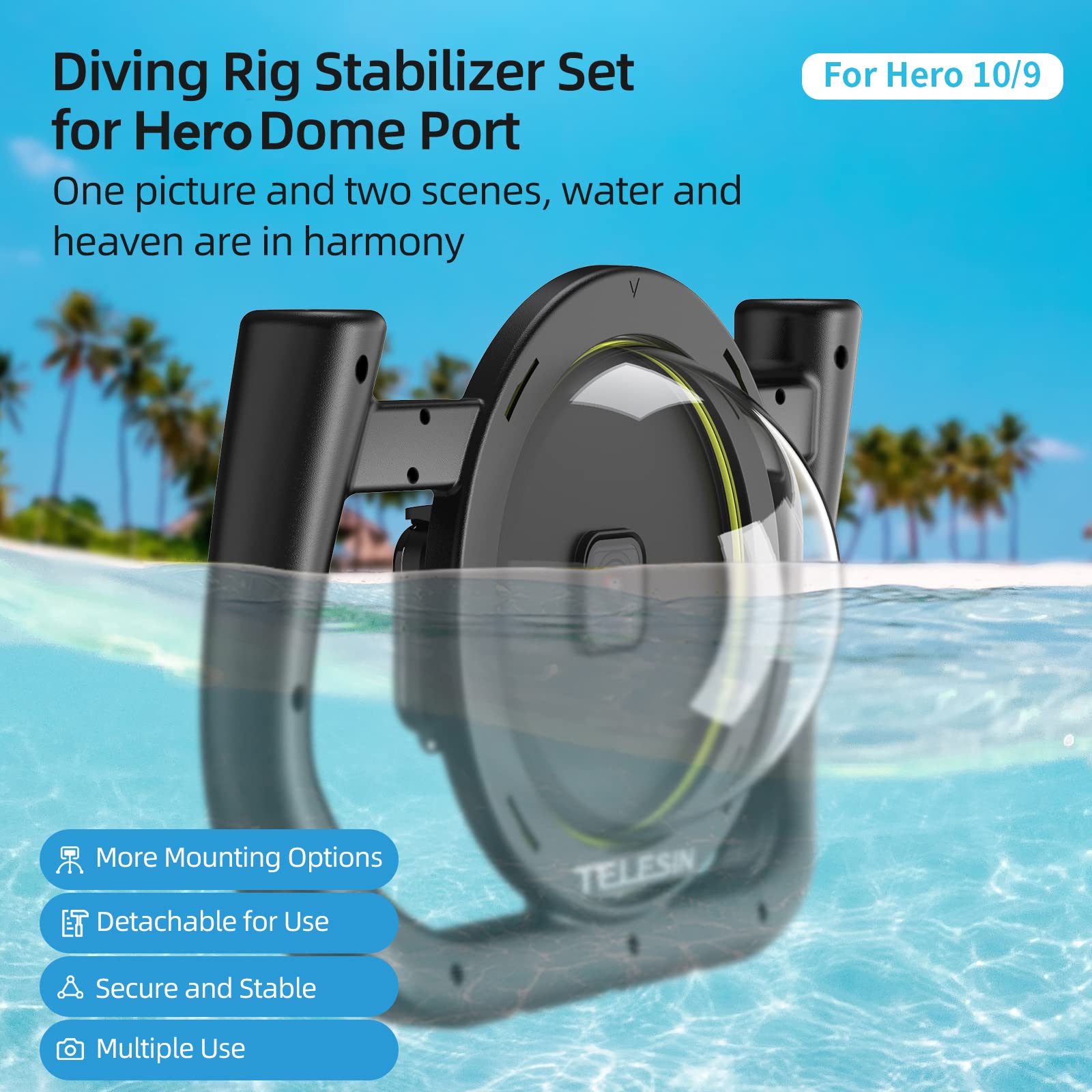 Telesin Dome Port With Diving Stabilizer Kit For Gopro Hero 13 Hero 12 Hero 11 Hero 10 Hero 9, Underwater Waterproof Housing Div