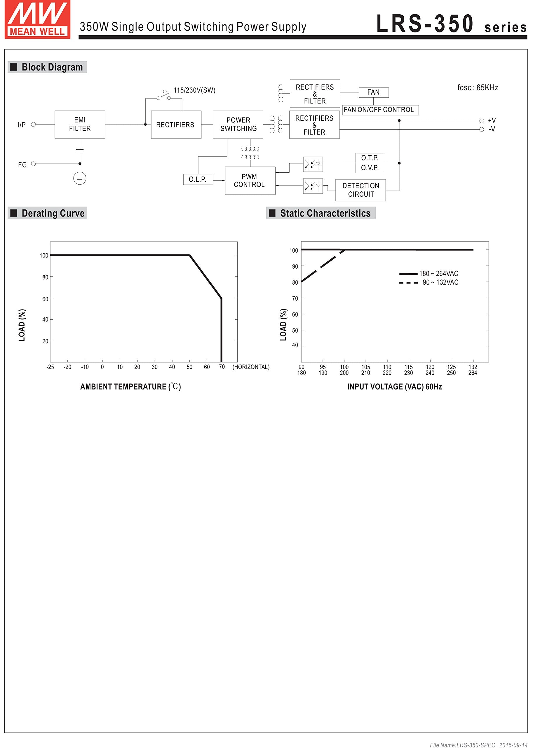 Mean Well Lrs 350 48 350.4W 48V 7.3 Amp Single Output Switchable Power