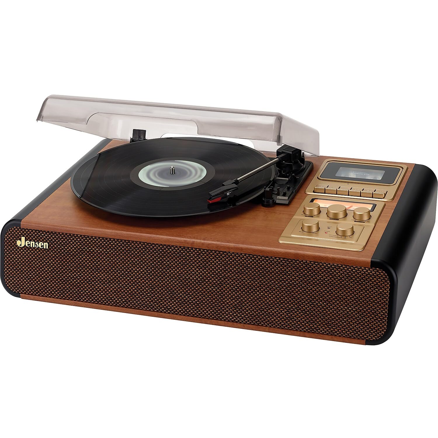 JENSEN JTA-385 JTA-385 3-Speed Belt-Drive Turntable with Pitch Control, Cassette Player/Recorder, AM/FM Stereo Radio, and Built-