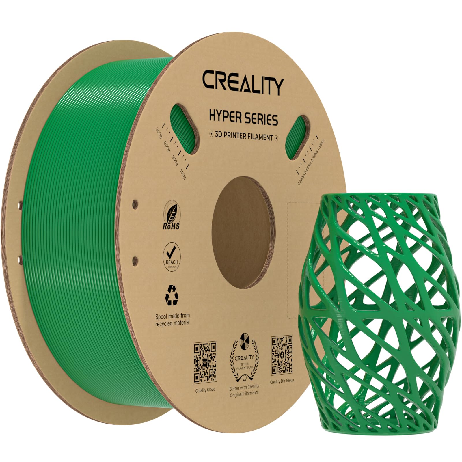 Creality Green Petg Filament 1.75Mm For K1 Max, 3D Printer Filament Designed For High Speed 30 600Mm/S, 1Kg(2.2Lbs)/Spool Hyper