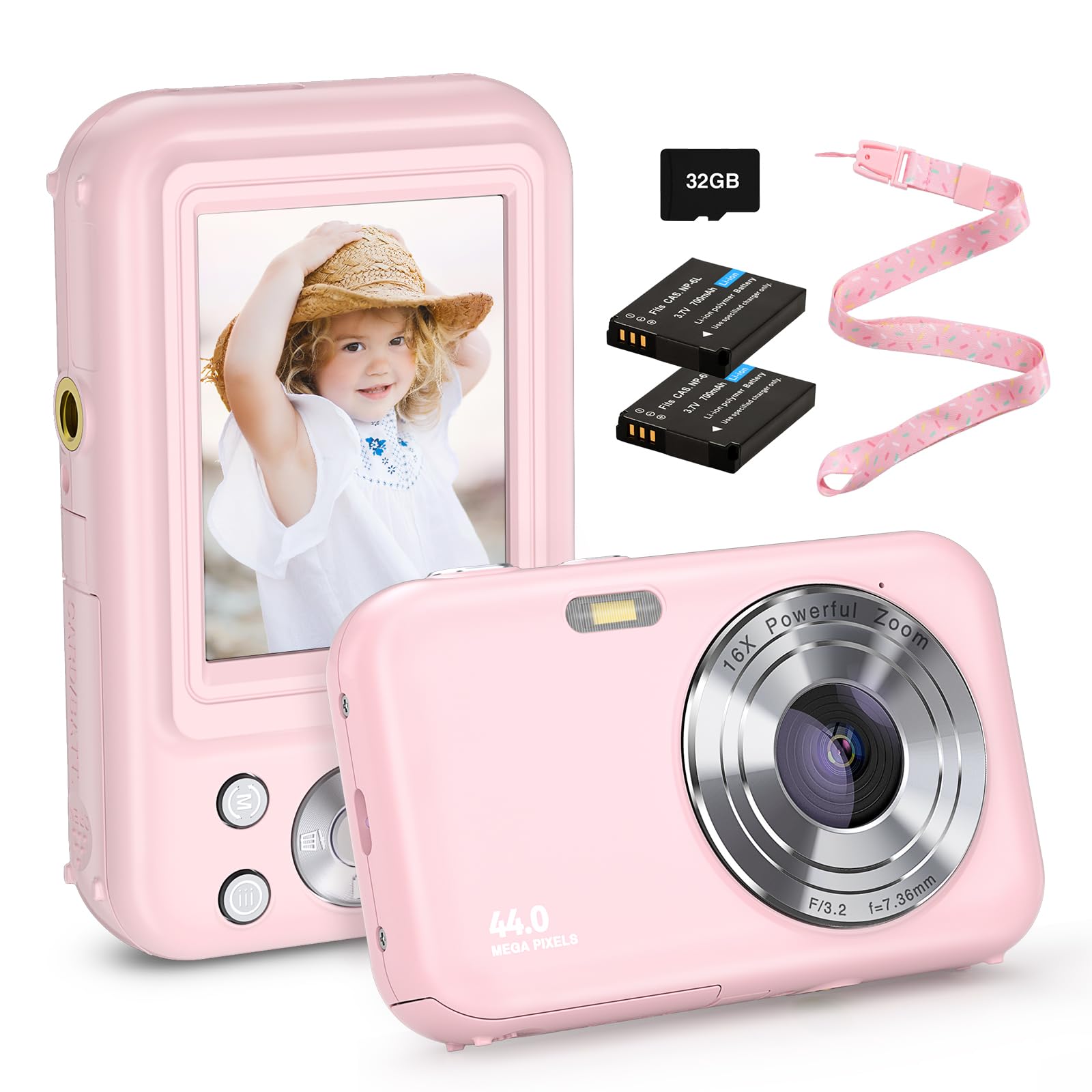 Digital Camera, Fhd 1080P Kids Camera 44Mp Point And Shoot Camera 16X Zoom Compact Small Photography Camera For Kids With 32G Ca