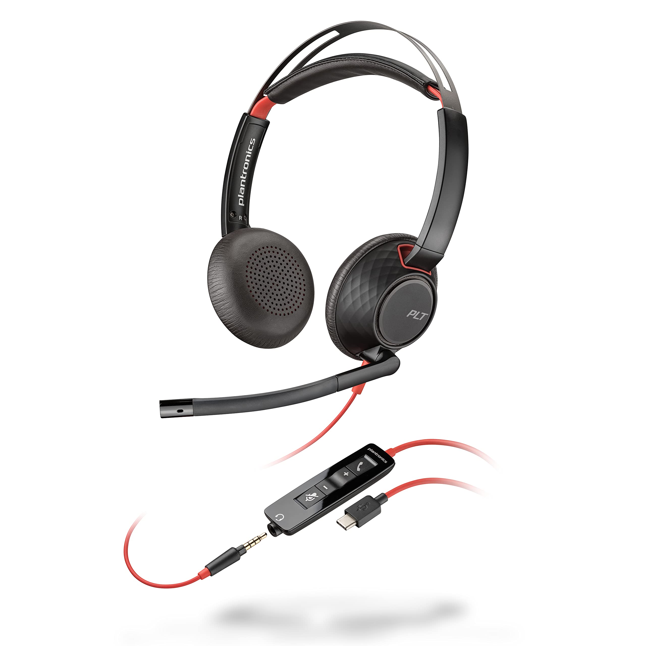 Poly  Blackwire 5220 USBC Headset (Plantronics)  Wired, Dual Ear (Stereo) Computer Headset with Boom Mic  USBC, 3.5 mm to c