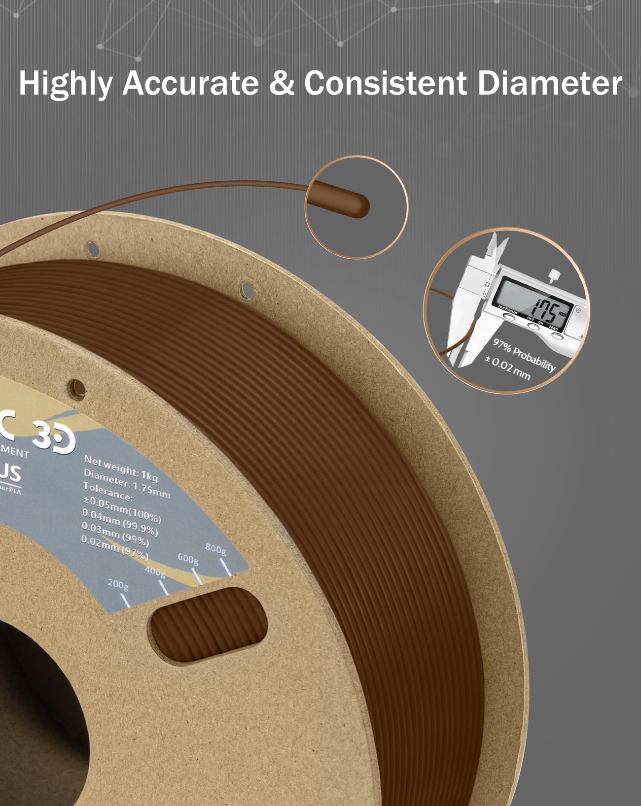 Duramic 3D Pla+ Filament 1.75Mm 1Kg Brown, Pla Plus Filament 1Kg Spool(2.2Lbs) Tougher And Stronger, Dimensional Accuracy Probab