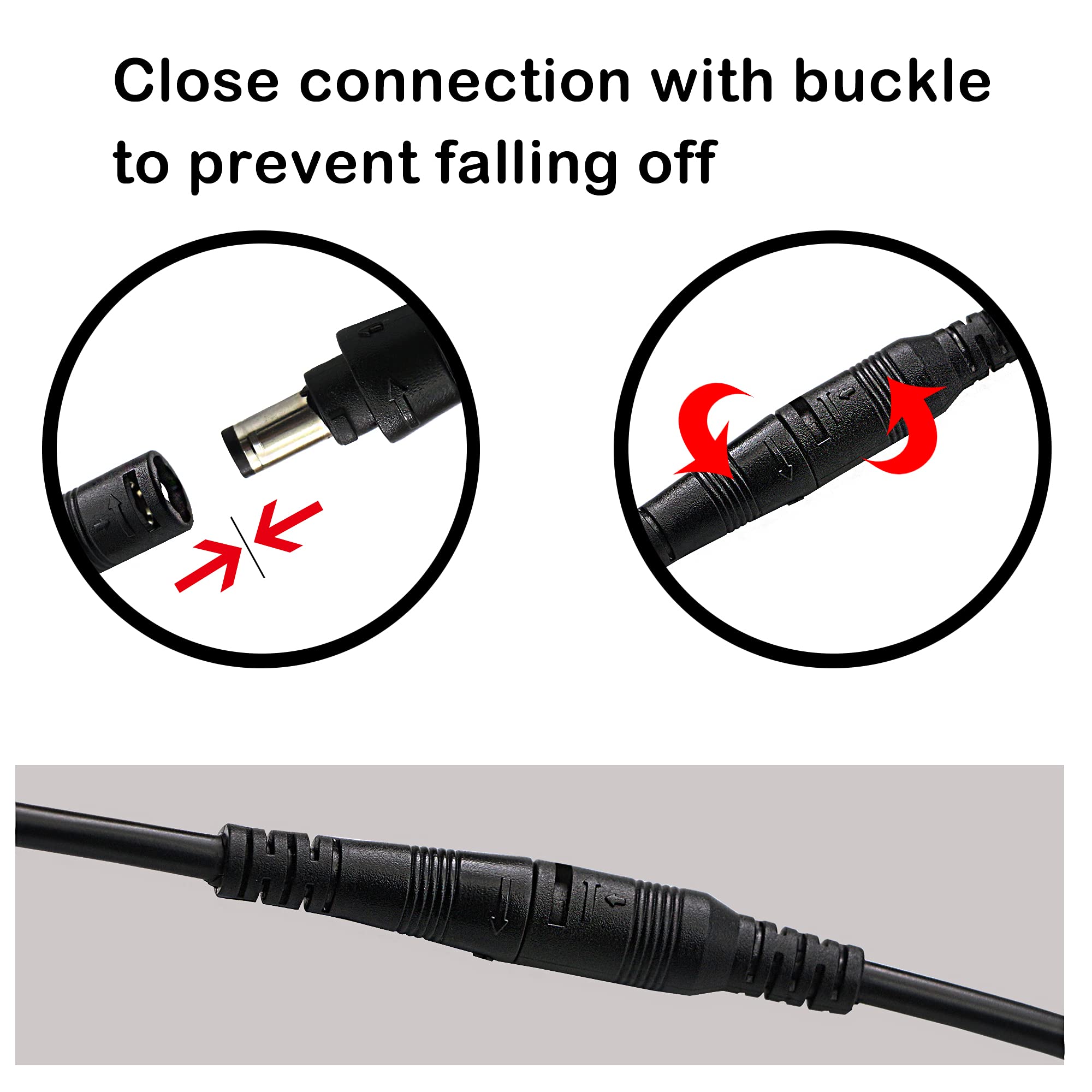 Pngknyocn 25Cm Dc Power Pigtail Cable, 12V 5A 5.5 Mm X 2.1 Mm Male And Female Barrel Jack With Lock To Prevent Falling 18Awg Cab