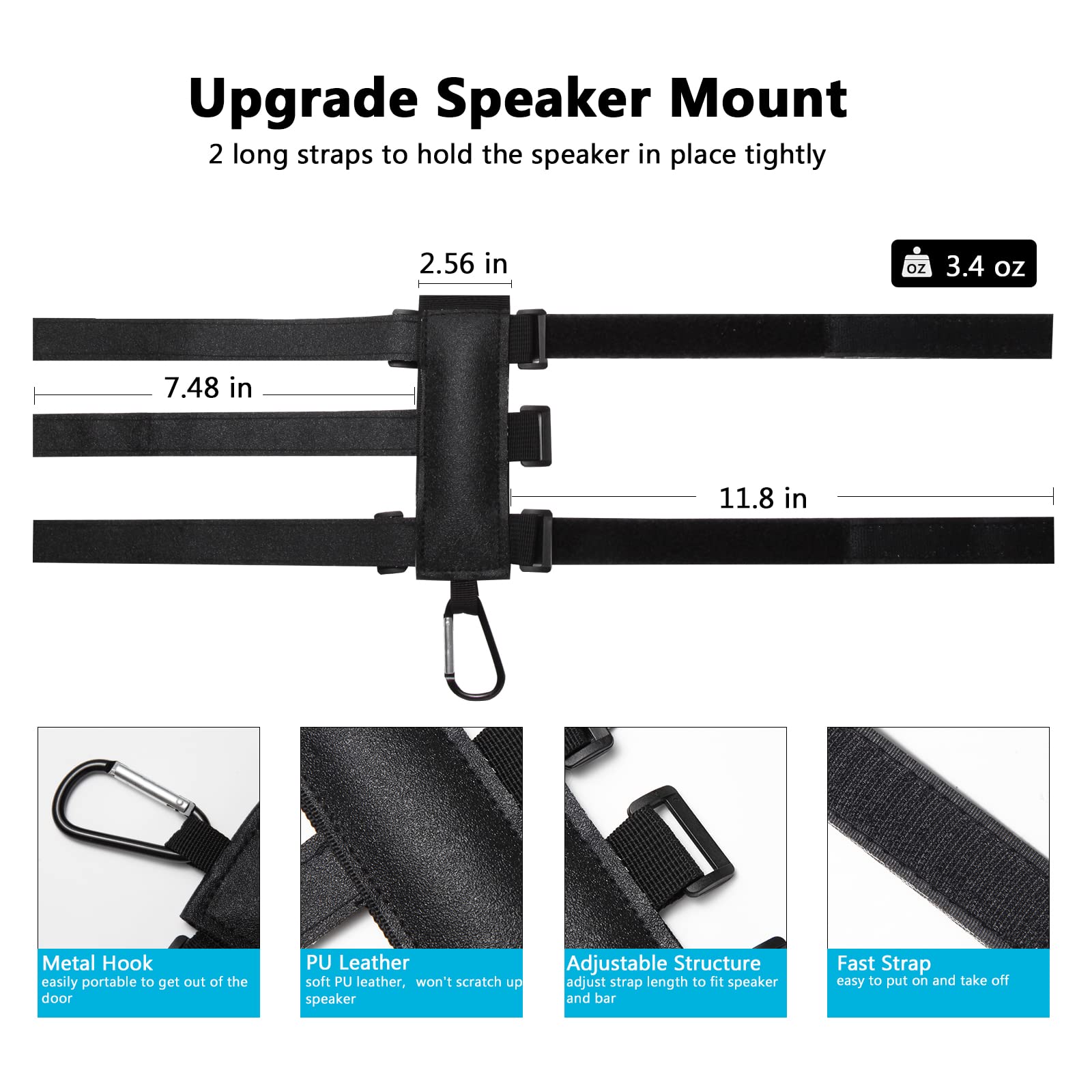 Caudblor Portable Speaker Mount For Bike/Golf Cart Railing/Boat, Adjustable Outdoor Wireless Speaker Strap Holder Accessory,Fit