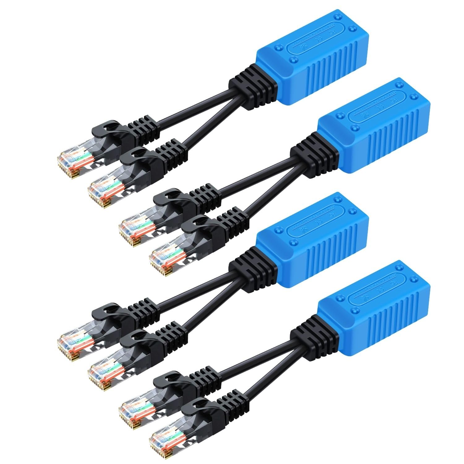 TNP RJ45 Ethernet Cable Combiner/Splitter Kit (2 Pair) - 2 Male to 1 Female POE Data Adapter LAN Ethernet Network Extender Y Spl