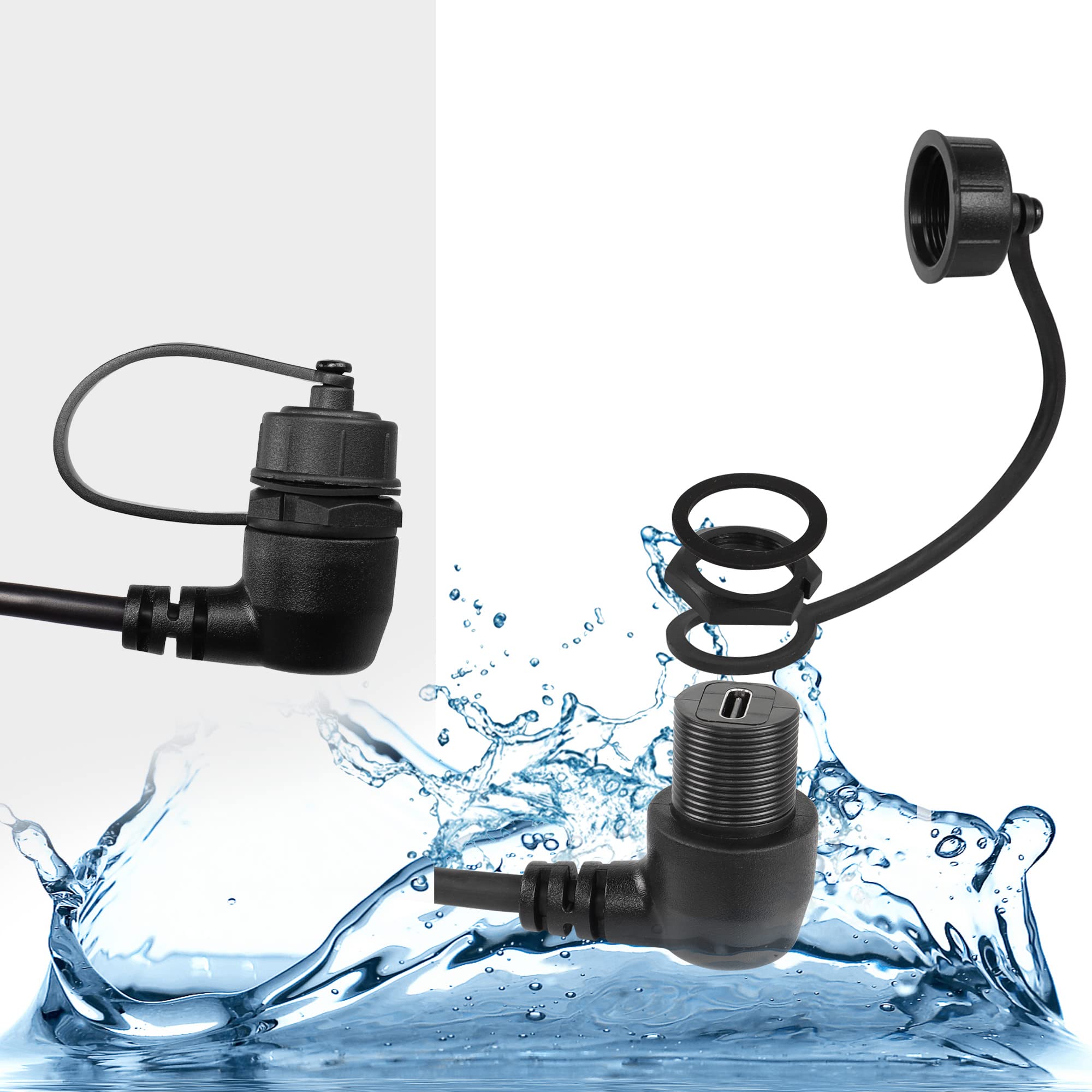 Qianrenon 90 Degree Angle Usb C Flush Panel Mount Cable Usb Type C 2.0 Female To Male Right Angle Waterproof Extension Cable, Th