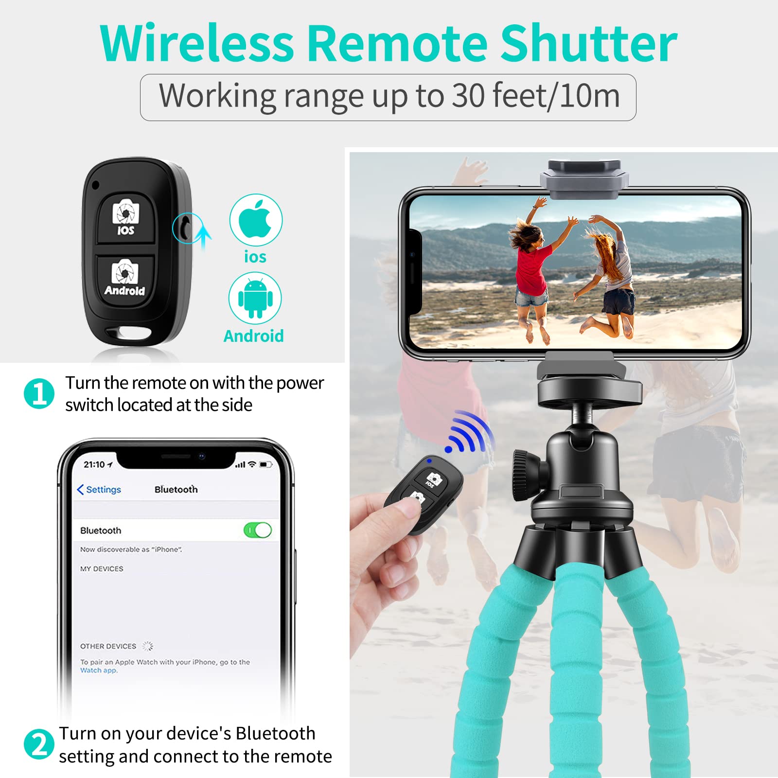 Aureday Phone Tripod, Flexible Tripod For Iphone And Android Cell Phone, Portable Small Tripod With Wireless Remote And Clip For