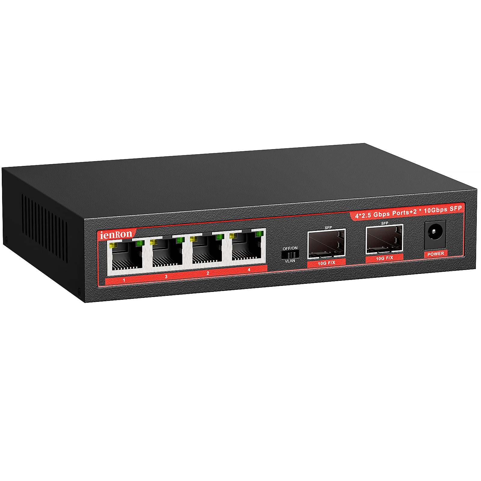 Ienron 6 Port 2.5G Unmanaged Ethernet Switch, 4X2.5G Base T Ports, 2X10G Sfp+ Switch, 60Gbps Bandwidth, One Key Vlan| Plug & Pla