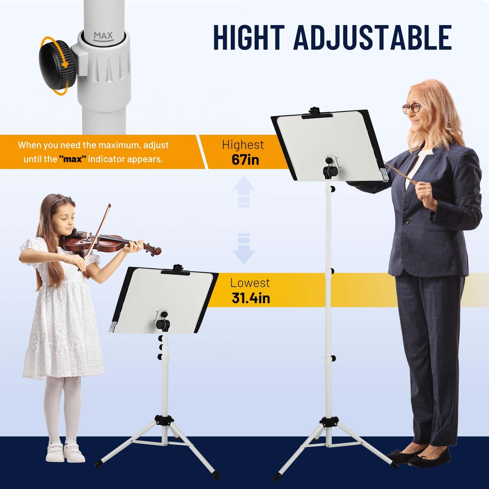 Cahaya 5 In 1 Heightened Dual Use Sheet Music Stand & Desktop Book Stand Metal Portable Solid Back With Height Adjustable From 3