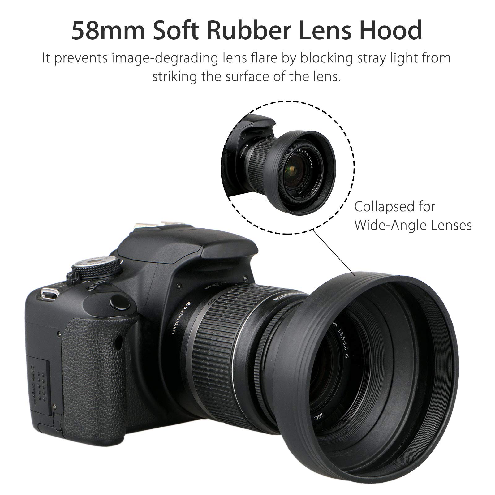 EEEKit 58mm Tulip Flower Lens Hood & UV Filter Kit for Canon EOS DSLR Cameras Black