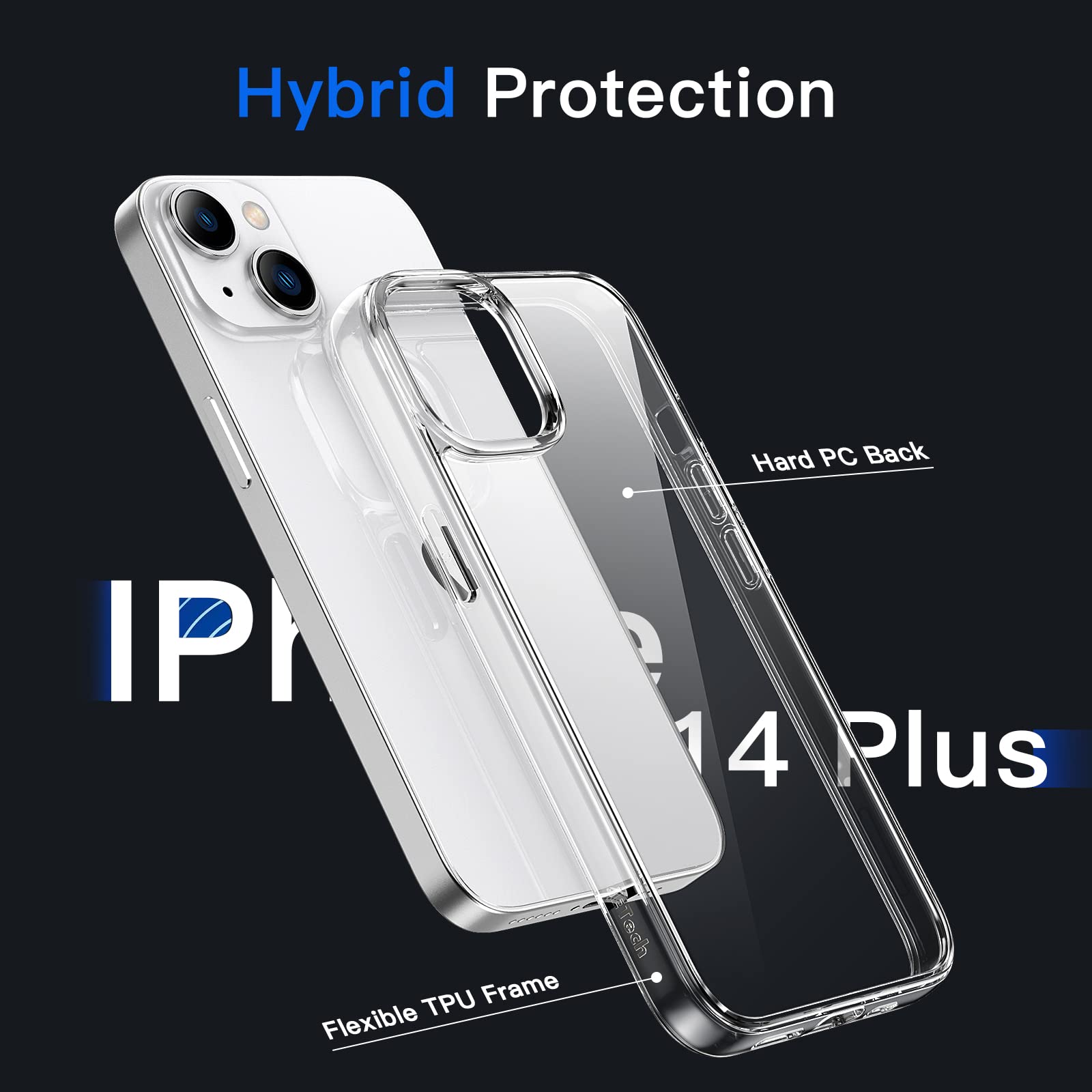 Jetech Case For Iphone 14 Plus 6.7 Inch, Non Yellowing Shockproof Phone Bumper Cover, Anti Scratch Clear Back (Clear)