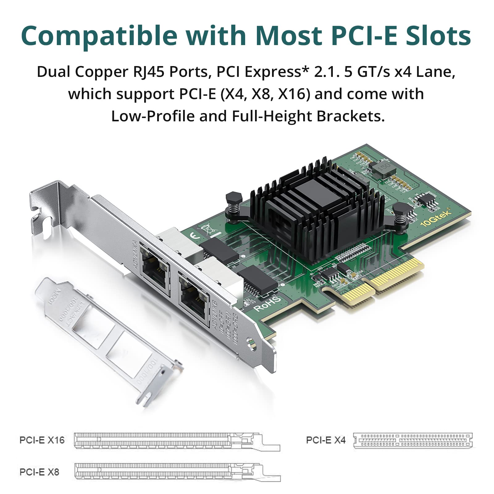 1.25G Gigabit Ethernet Converged Network Adapter (Nic) With Intel I350Am2 Controller   Compatible For Intel I350 T2, Dual Copper