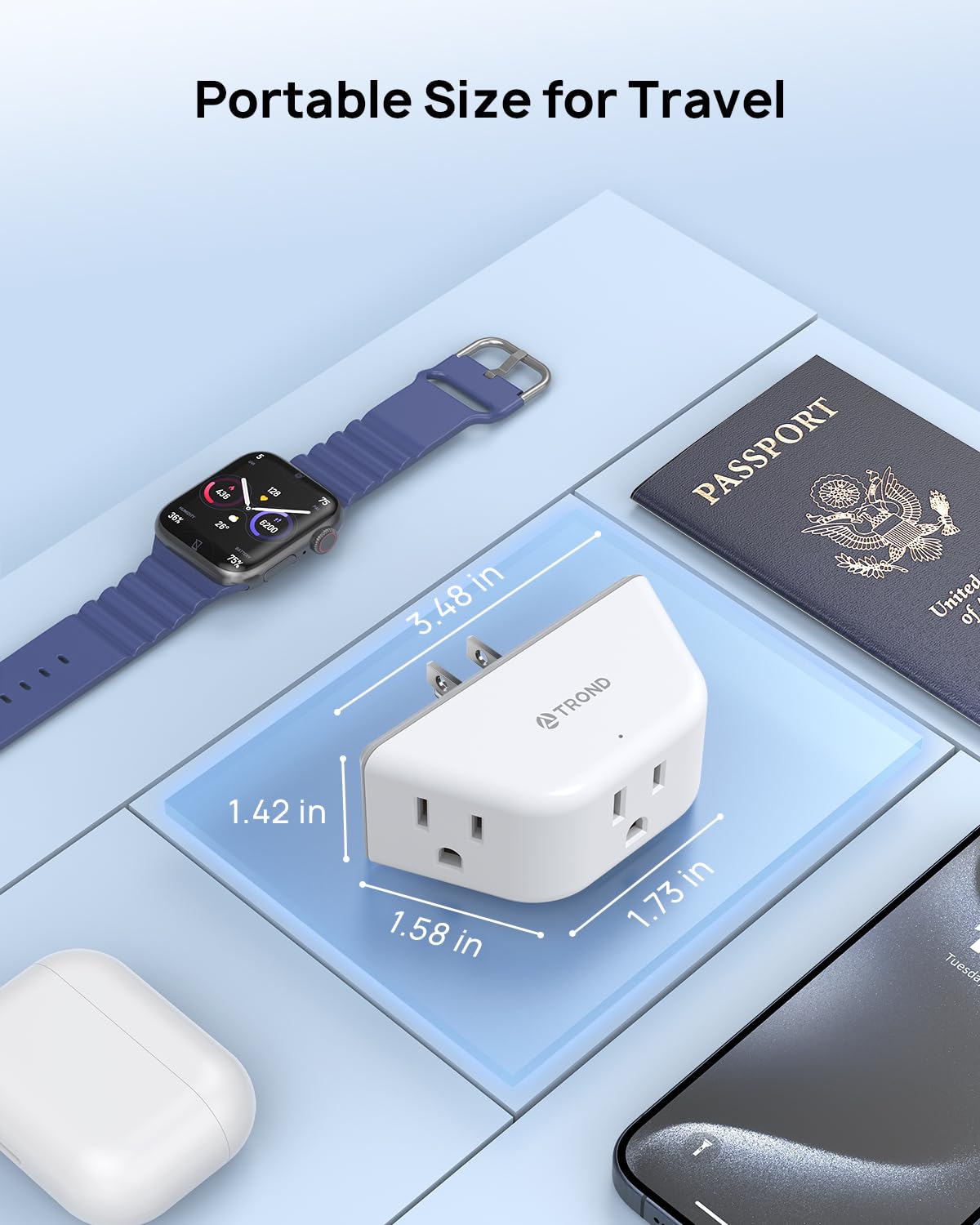 Trond 2 Prong To 3 Prong Outlet Adapter, 3 Way Angled Plug Extender With 3 Ac Sockets, Wall Splitter For Non Grounded Outlets In