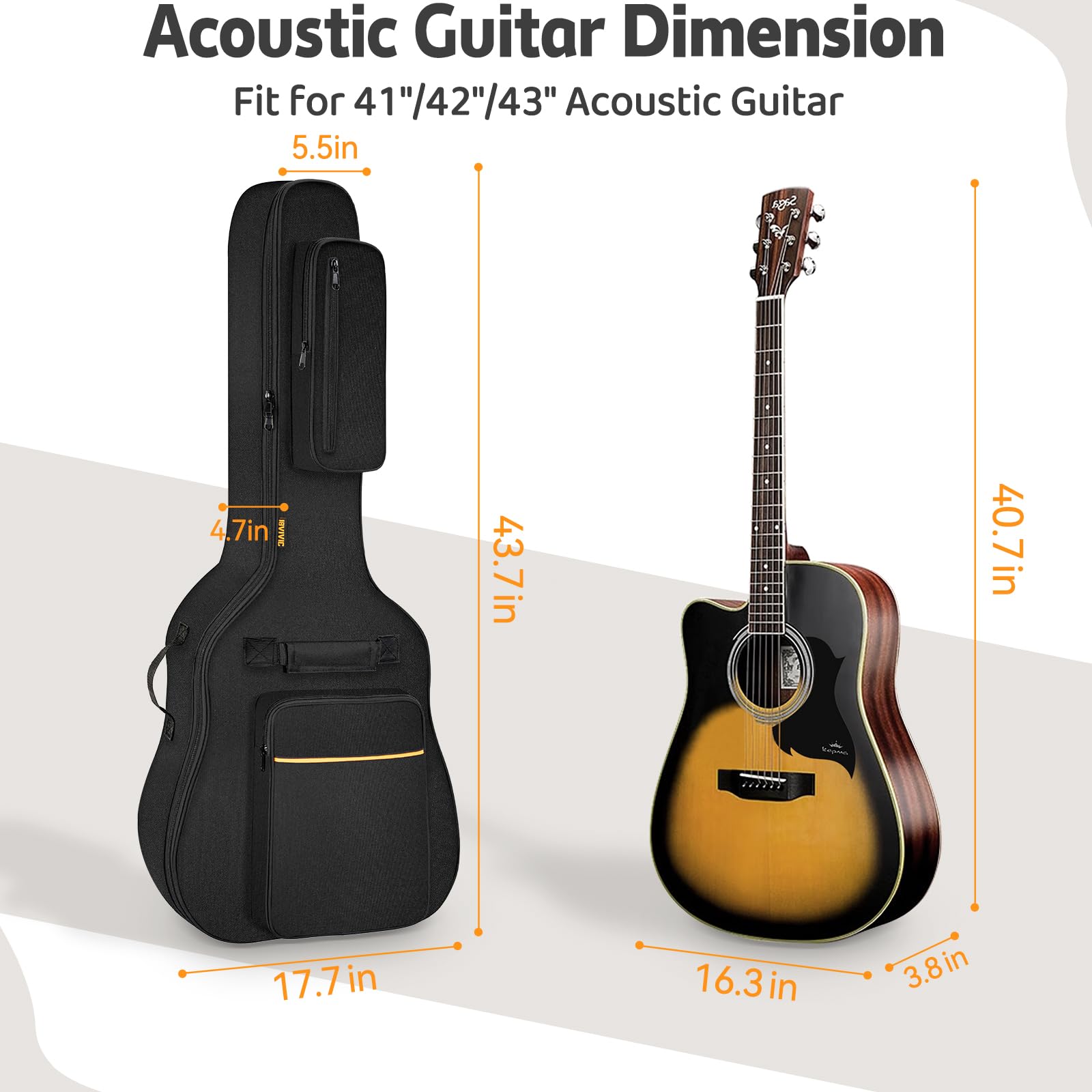 Ibvivic Dust Cover Acoustic Guitar Bag Water Resistent Dual Adjustable Shoulder Strap Guitar Case Gig Bag No Padding, Bag Only
