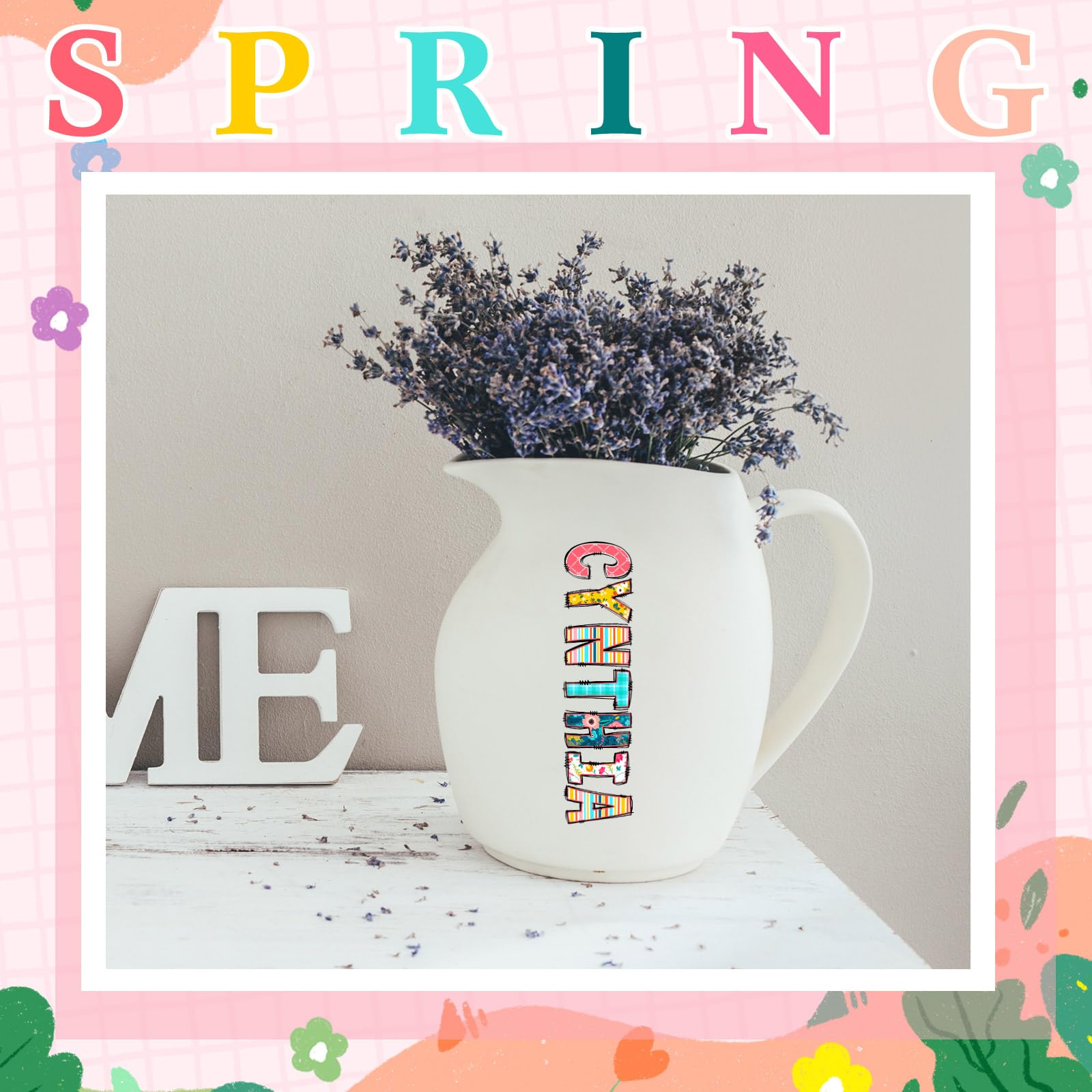 Humyoun 6 Pcs Uv Dtf Cup Wrap Flower Letters Custom Transfer Letter Stickers Personalized Spring Valentine Vinyl Name Decal For