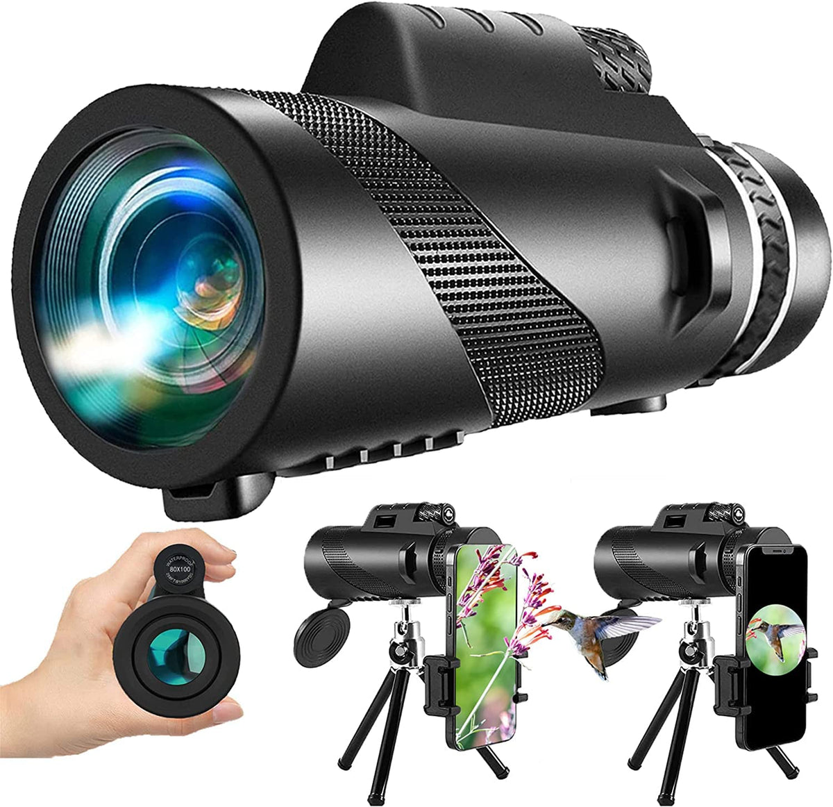 Physiophyx 80X100 Monocular Telescope High Powered For Smartphone Monoculars For Adults High Definition Monocular Telescope For Stargazing Hunting Wildlife Bird Watching Travel Camping Hiking Travel